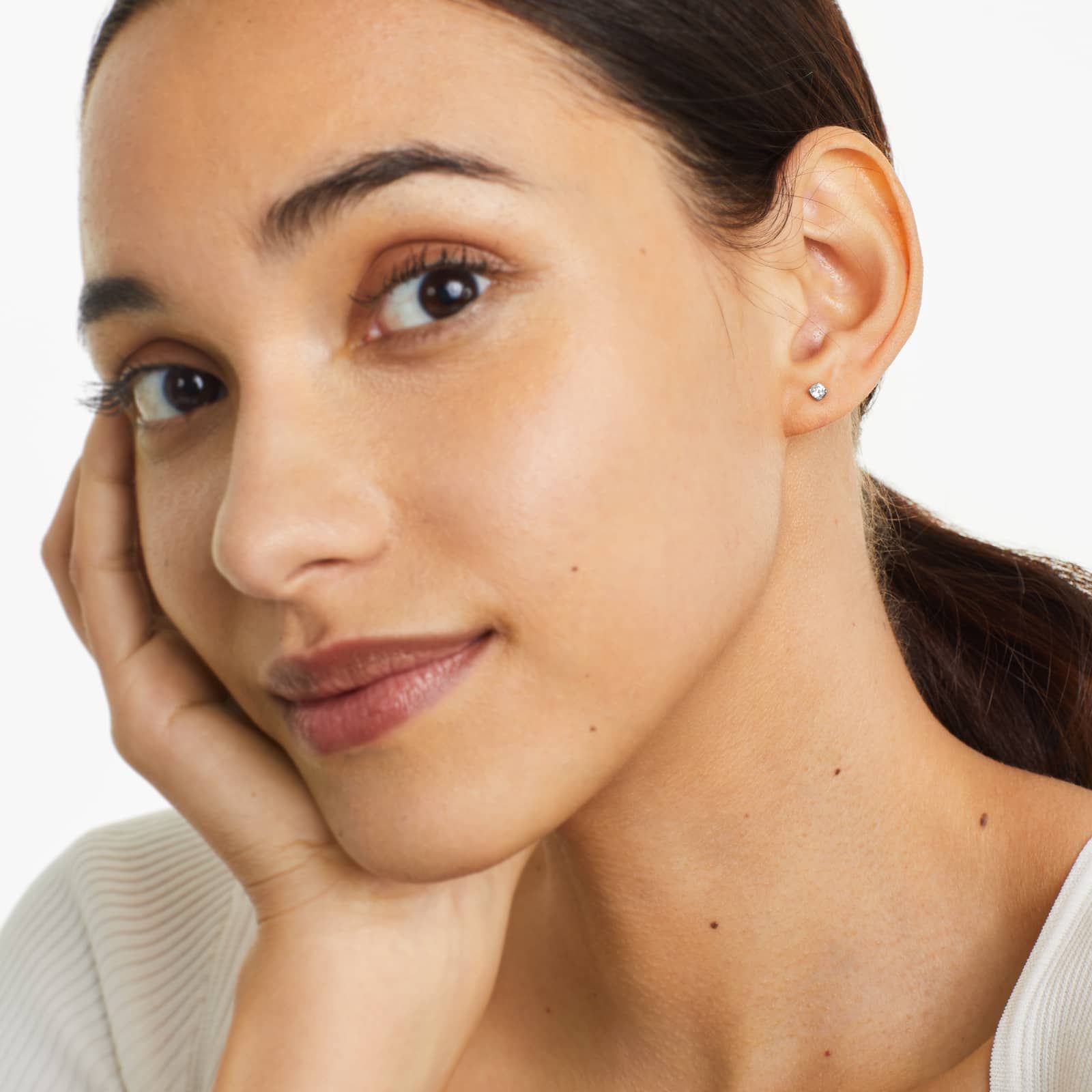 Round Lab Grown Diamond Four Prong Stud Solitaire Earrings, EF Color, VS Clarity, IGI Certified