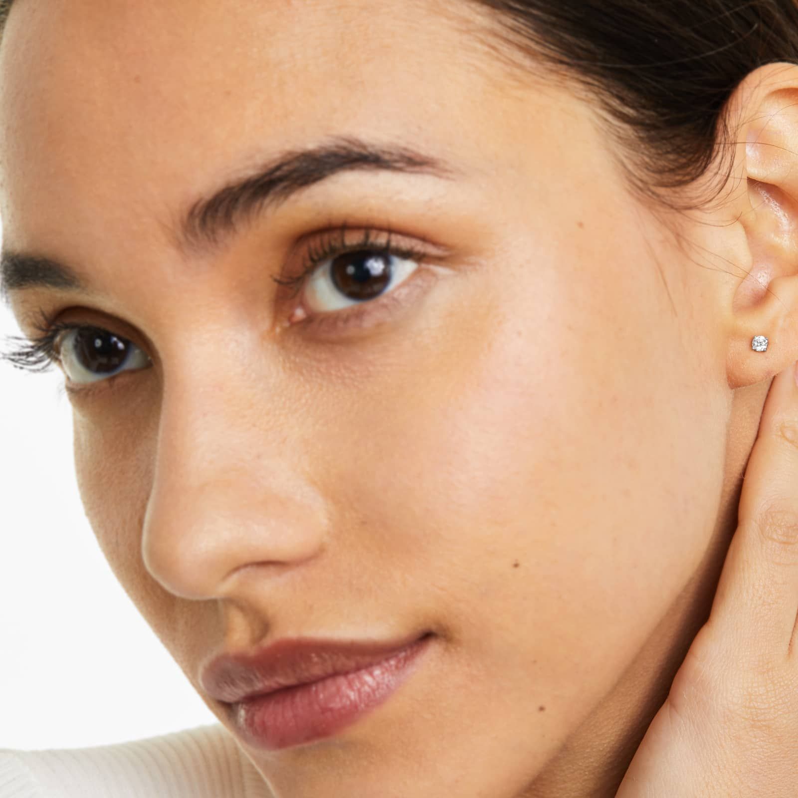 Round Lab Grown Diamond Four Prong Stud Solitaire Earrings, EF Color, VS Clarity, IGI Certified