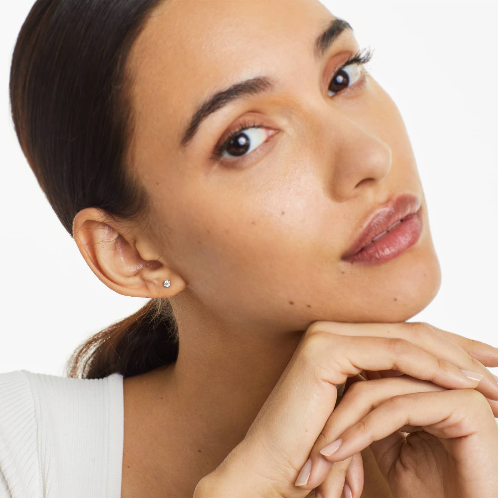 Round Lab Grown Diamond Four Prong Stud Solitaire Earrings, EF Color, VS Clarity, IGI Certified