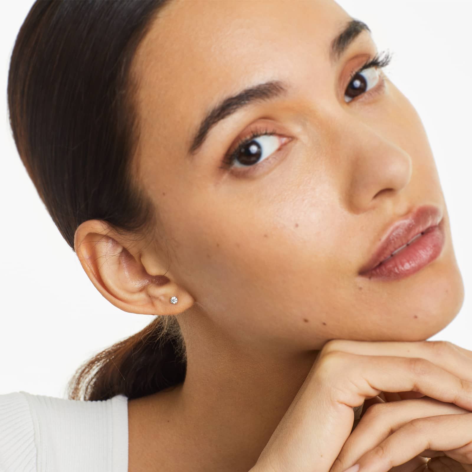 Round Lab Grown Diamond Four Prong Stud Solitaire Earrings, EF Color, VS Clarity, IGI Certified