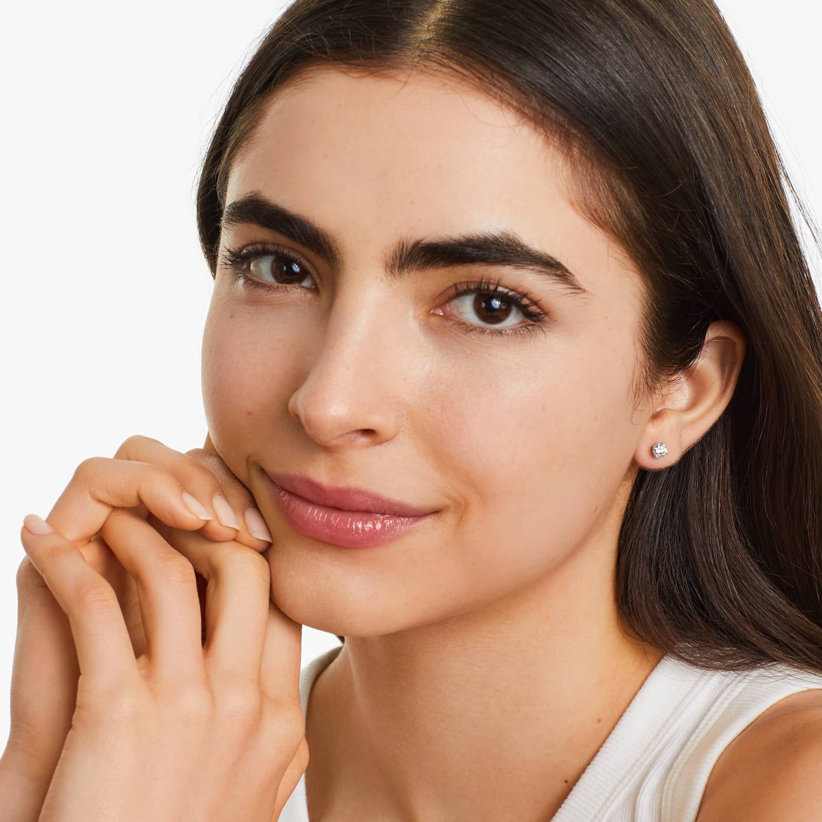 Round Lab Grown Diamond Four Prong Stud Solitaire Earrings, EF Color, VS Clarity, IGI Certified