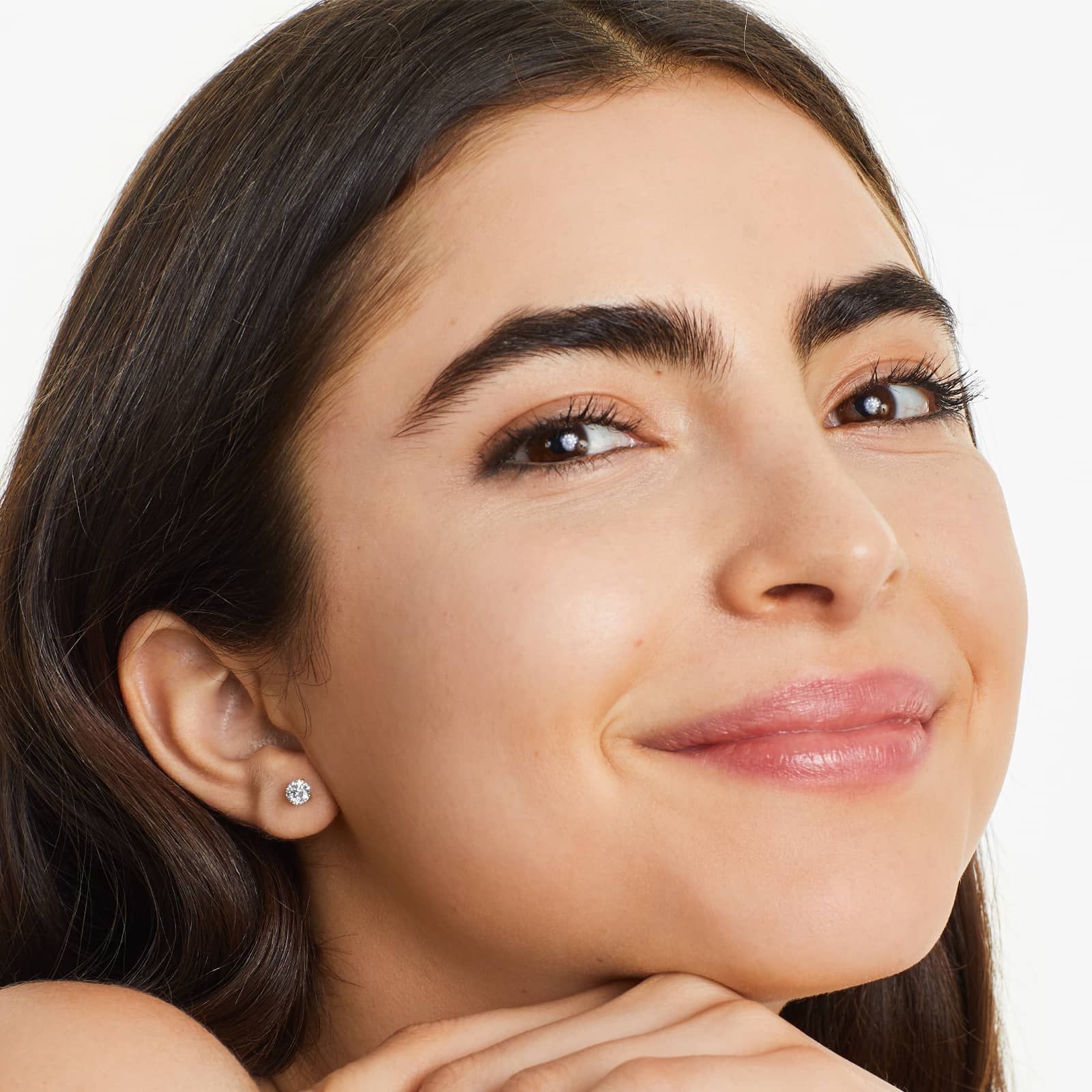 Round Lab Grown Diamond Four Prong Stud Solitaire Earrings, EF Color, VS Clarity, IGI Certified