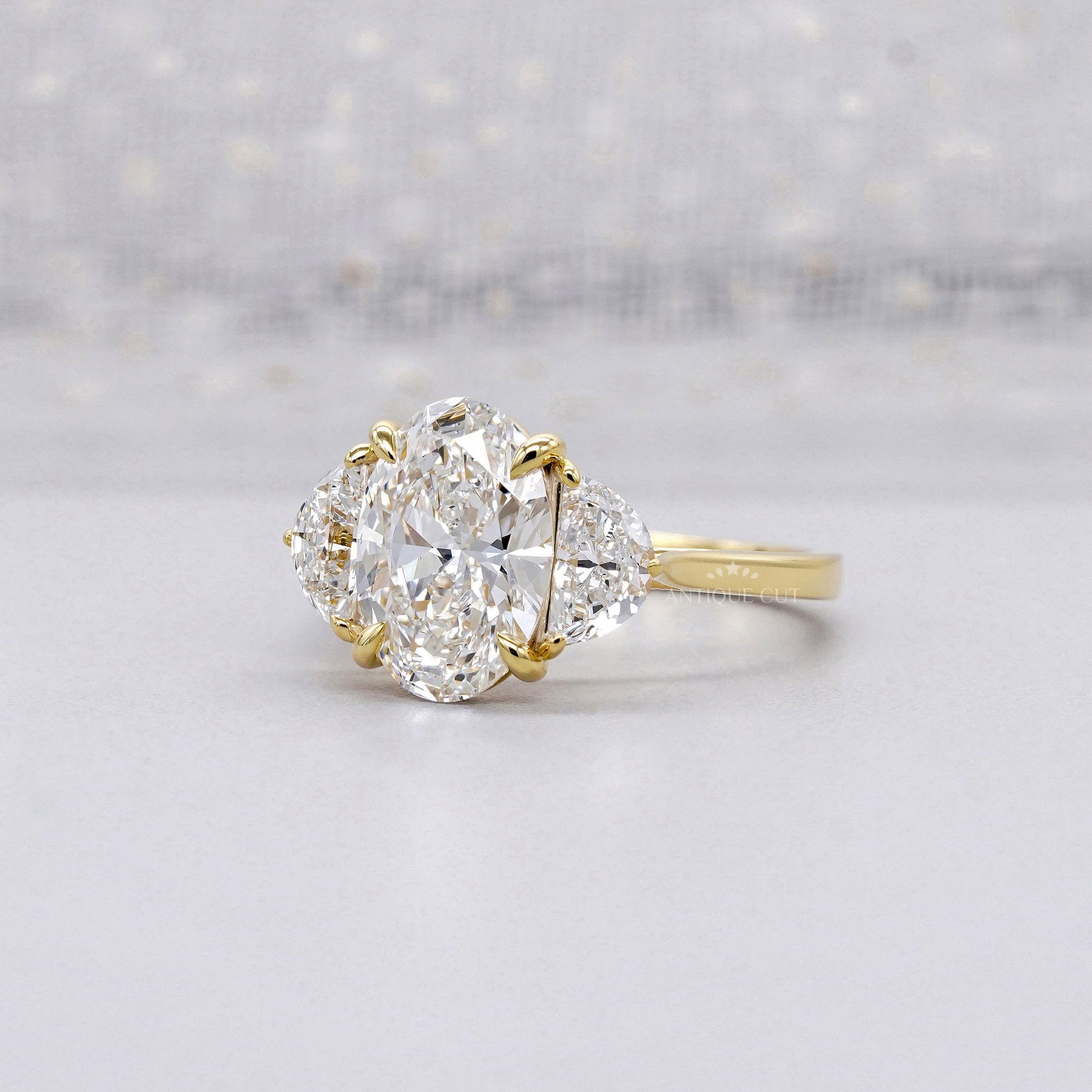 Oval Cut Diamond Engagement Ring | Three Stone Gold Ring | 2.70ct Center + 0.80ct Side Stones | Unique Anniversary Ring