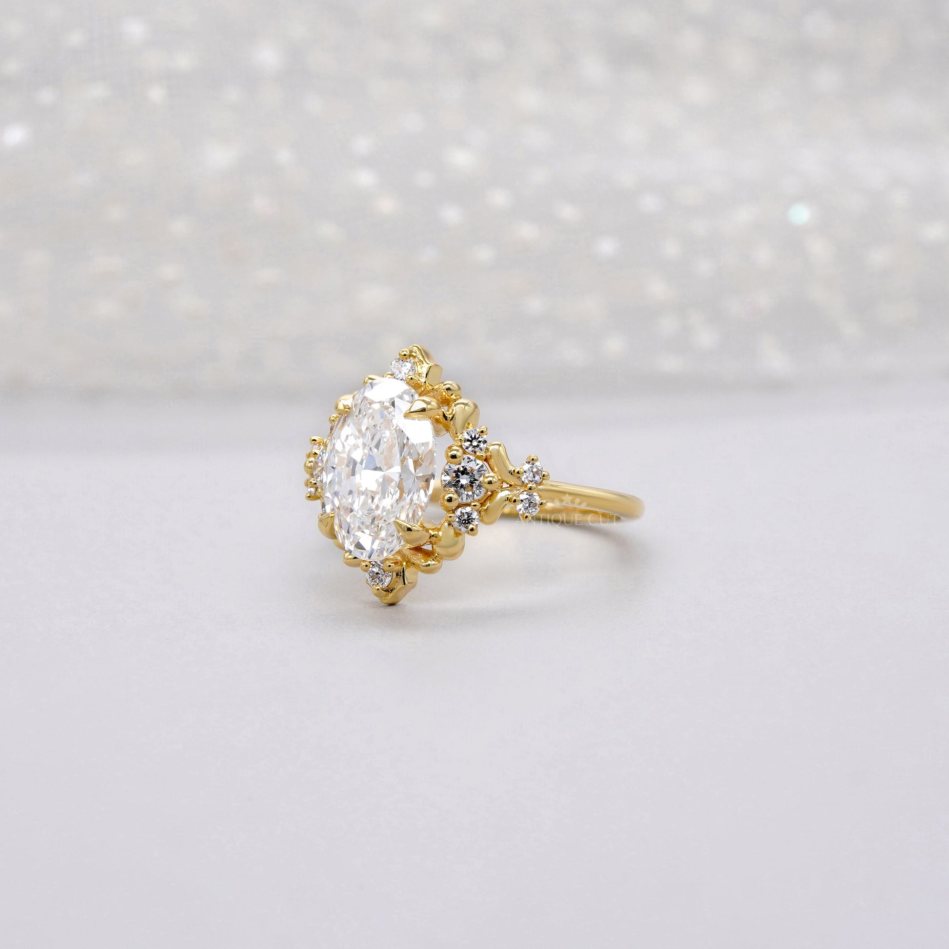 2.30tcw Oval Lab Diamond Floral Halo Ring | Vintage-Inspired Yellow Gold | IGI Certified