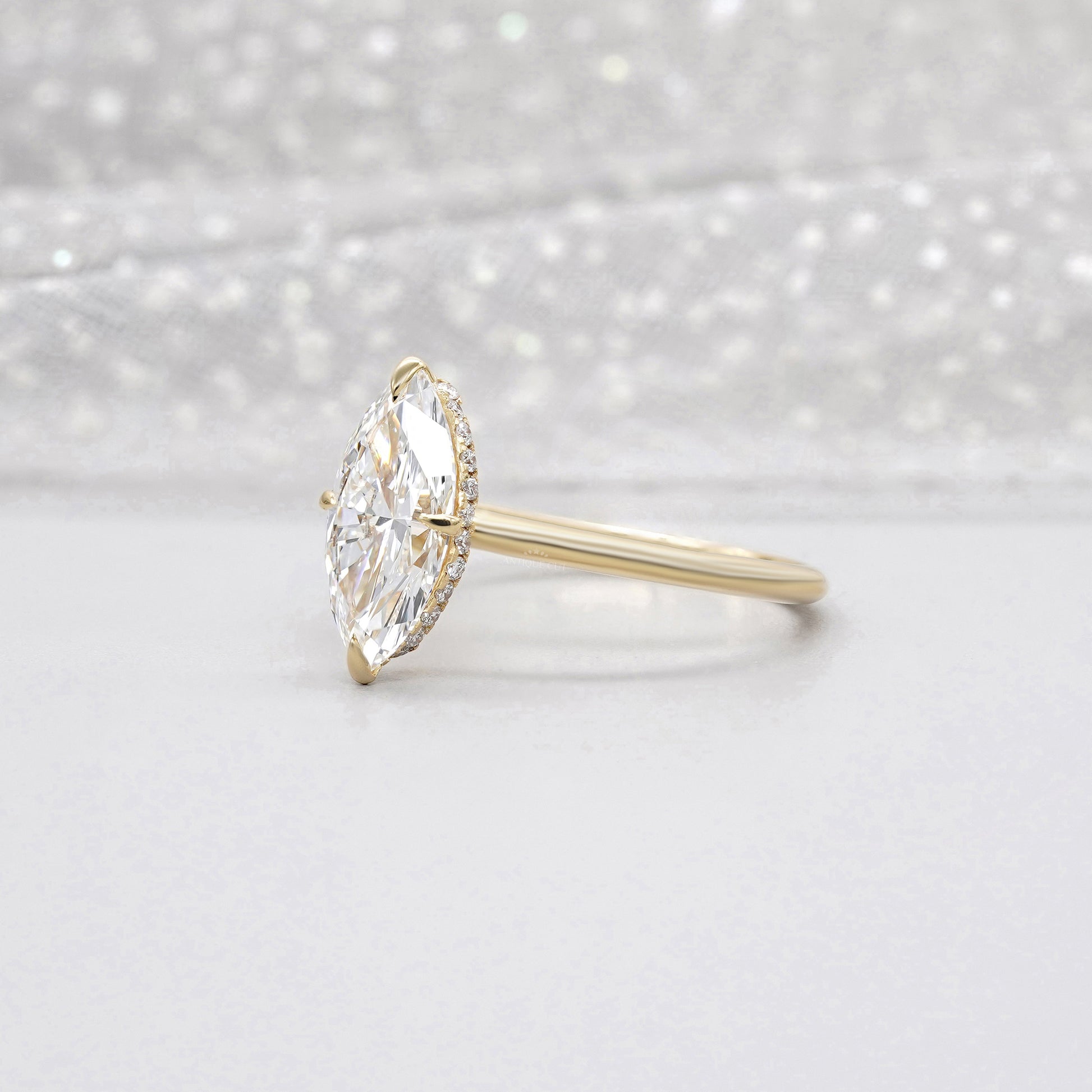 Marquise 3.20ct Lab Grown Diamond Hidden Halo Engagement Ring | IGI Certified