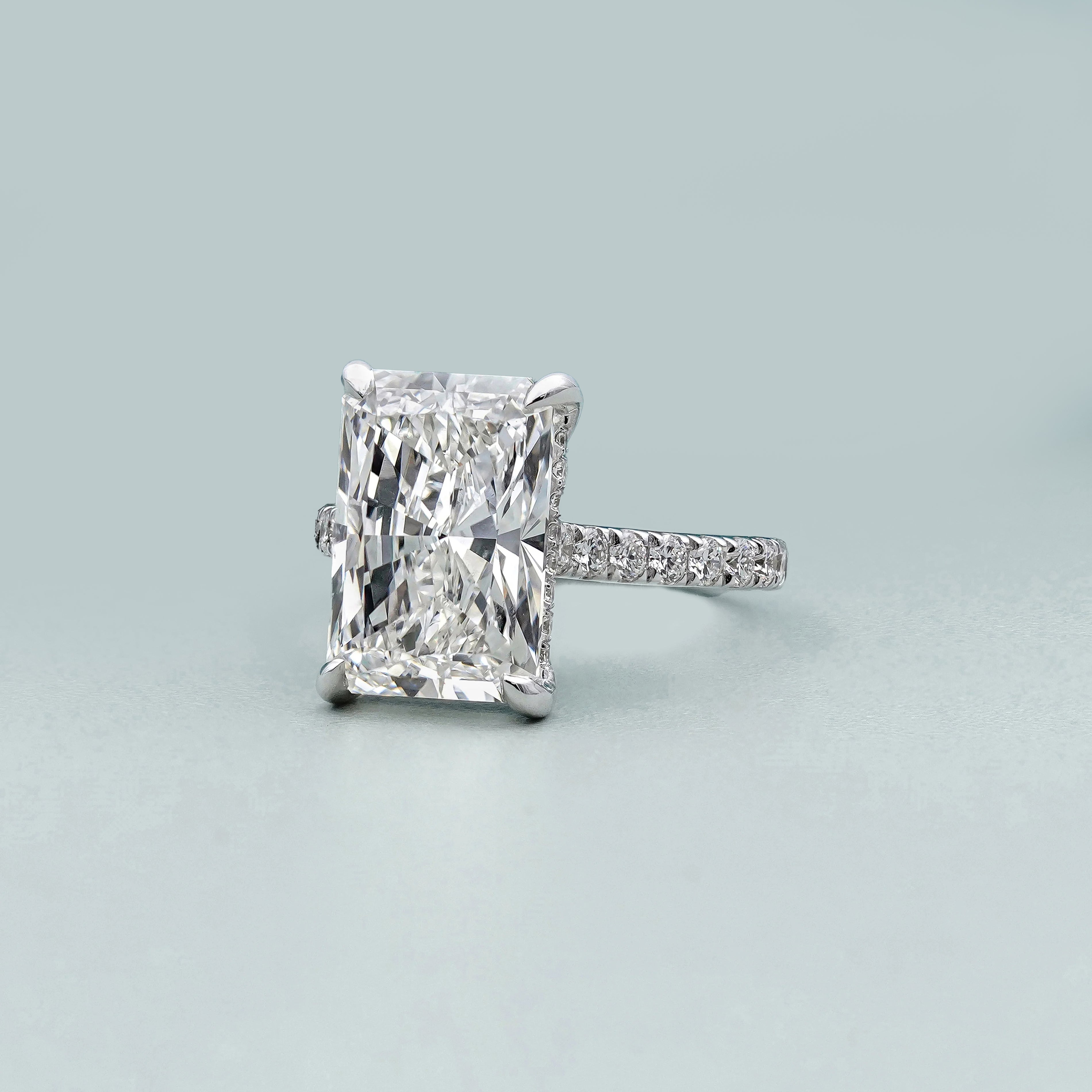 5.70tcw Radiant Lab Grown Diamond Engagement Ring | 5.00ct Center + 0.70ct Pavé Hidden Halo DEF VVS VS | Luxury Gold Ring | IGI Certified