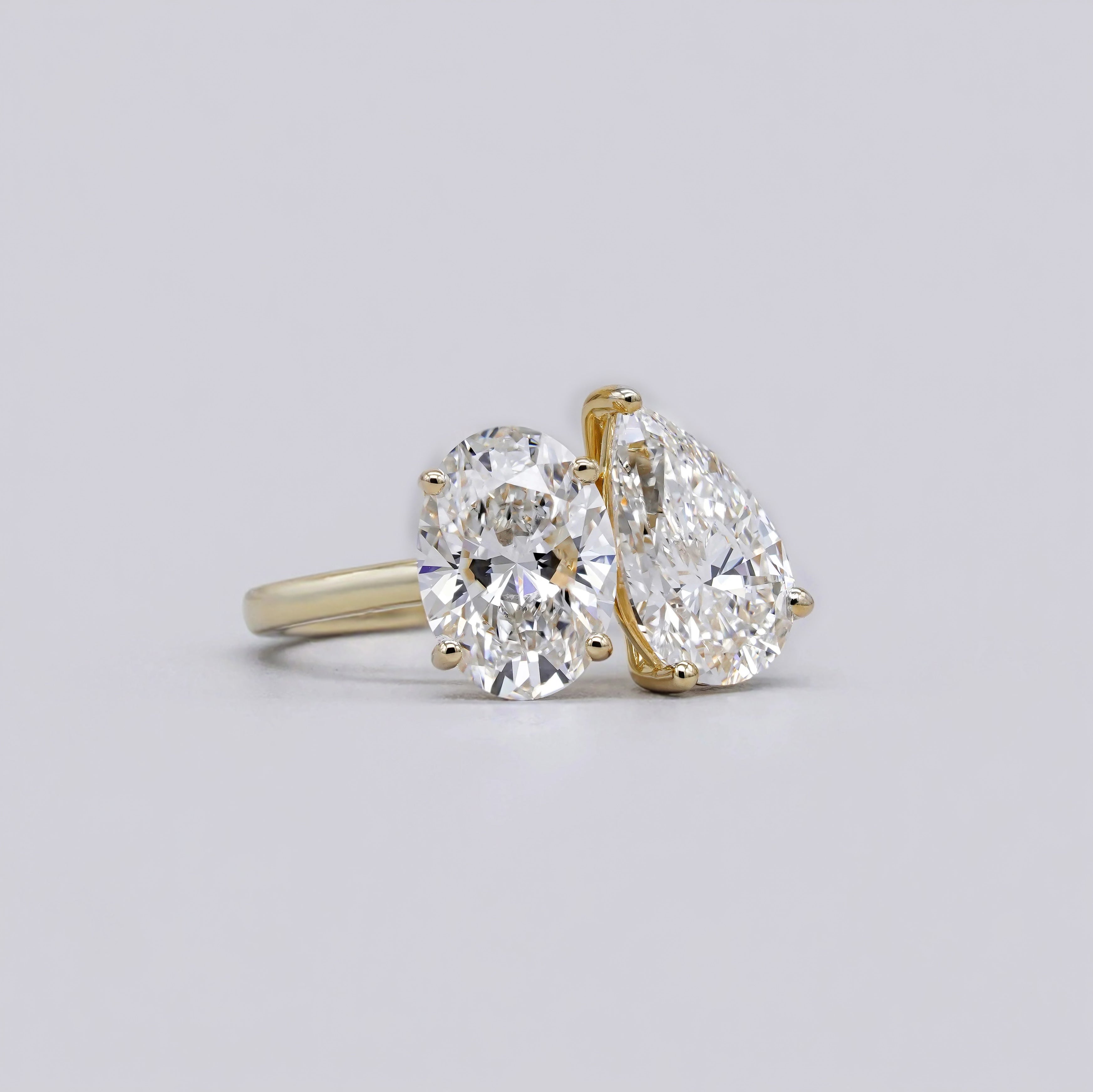 4.00tcw Toi Et Moi Lab Grown Diamond Engagement Ring | 2.00ct Oval + 2.00ct Pear | IGI Certified DEF | Yellow Gold