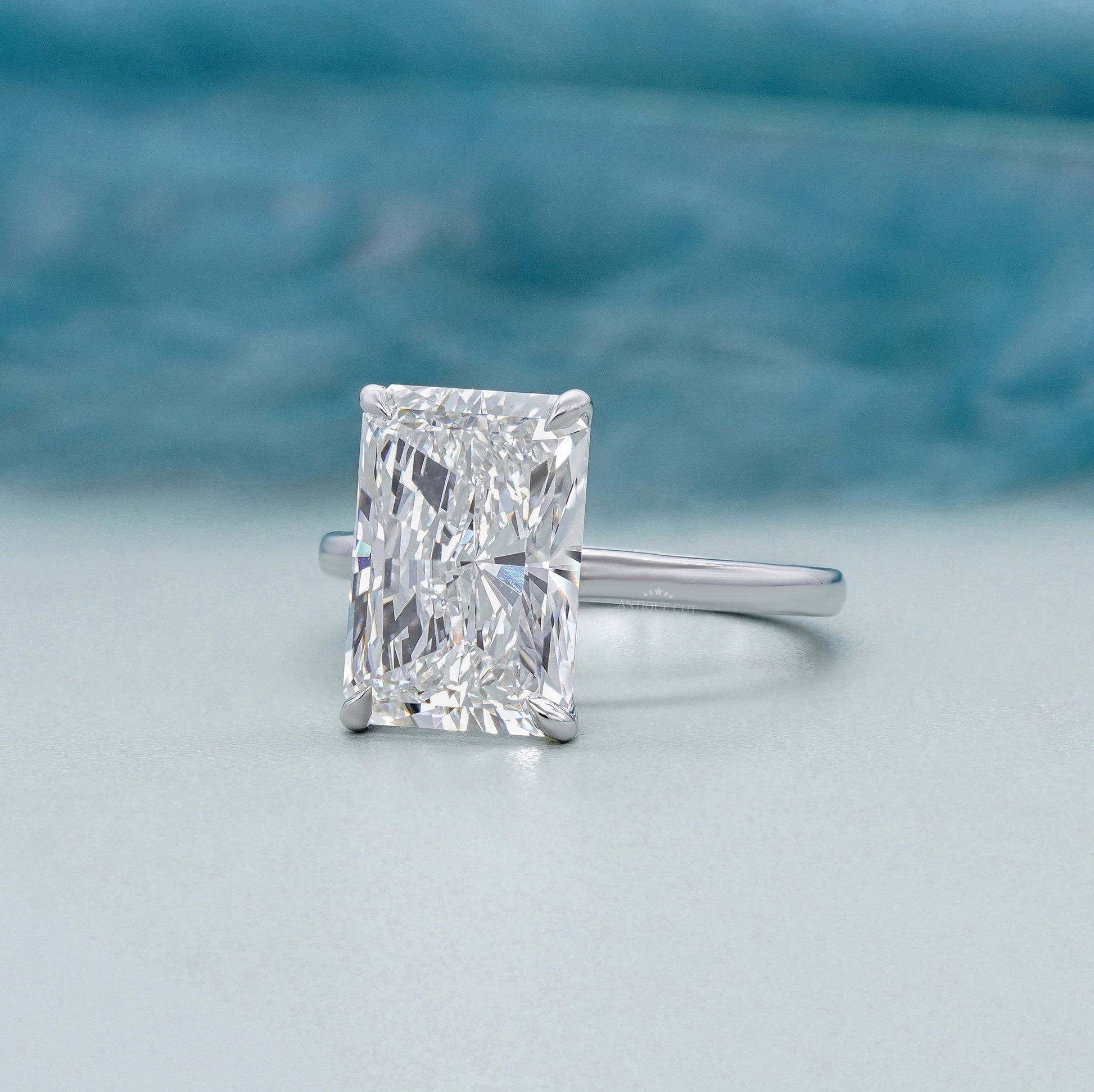 Radiant 5.10ct Lab Grown Diamond Solitaire Hidden Halo Solitaire Engagement Ring | IGI Certified