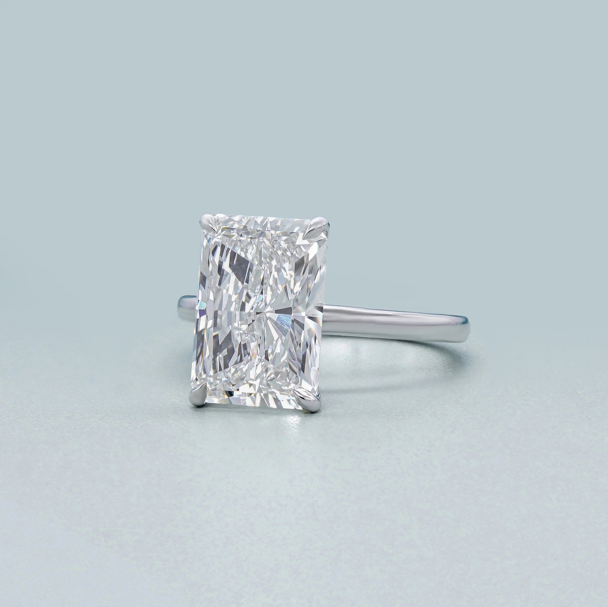 Radiant 5.10ct Lab Grown Diamond Solitaire Hidden Halo Solitaire Engagement Ring | IGI Certified