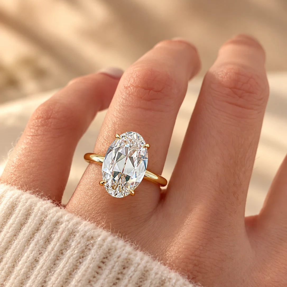 Common :: 2ct Antique Oval lab grown diamond ring with 0.10TCW Round accents