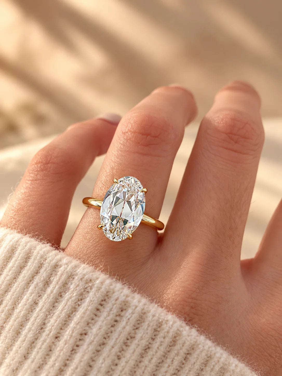 Common :: 2ct Antique Oval lab grown diamond ring with 0.10TCW Round accents