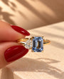 Common :: 2ct Blue Emerald and 0.50ct Pear lab grown diamond ring