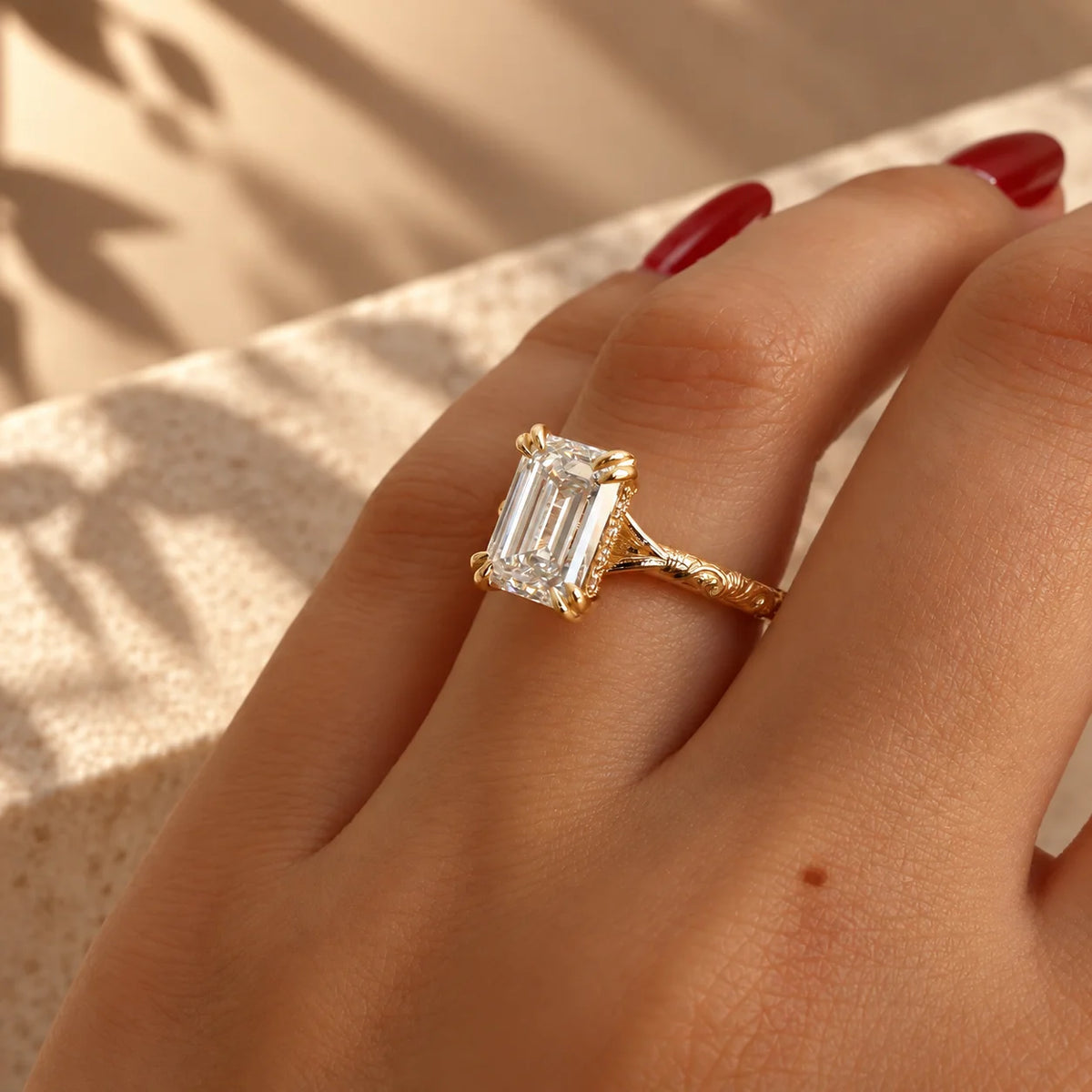 Common :: 2ct Emerald Cut lab grown diamond engagement ring with Hidden Halo