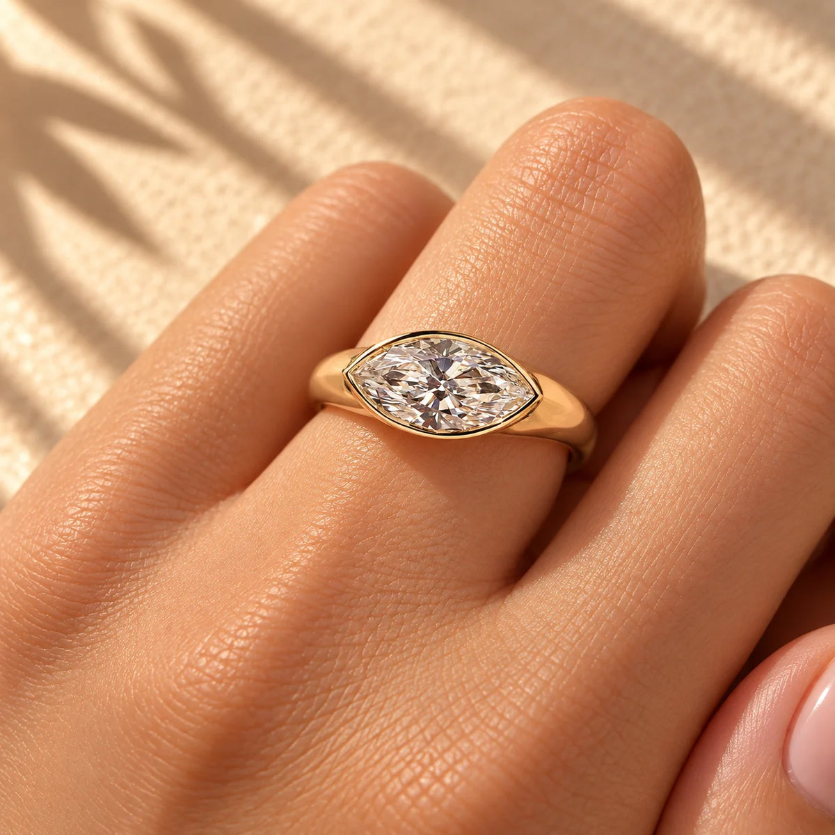 Common :: IGI certified 2CT Marquise lab grown diamond bezel ring