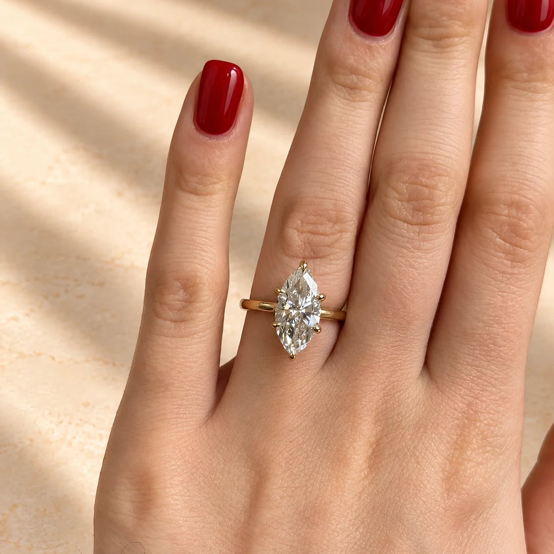 Common :: 2.00CT marquise lab grown diamond engagement ring featuring an IGI-certified center stone.