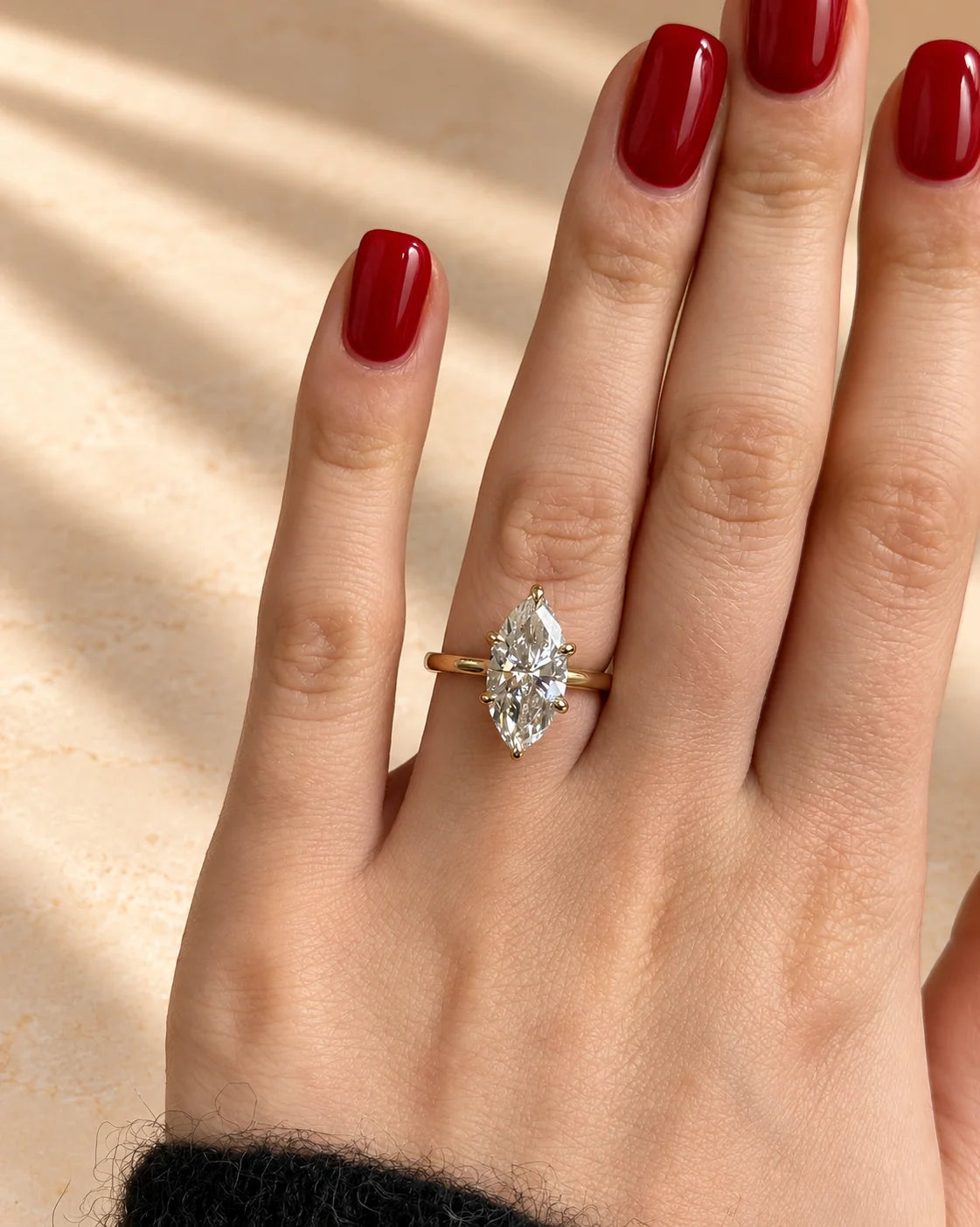 Common :: 2.00CT marquise lab grown diamond engagement ring featuring an IGI-certified center stone.