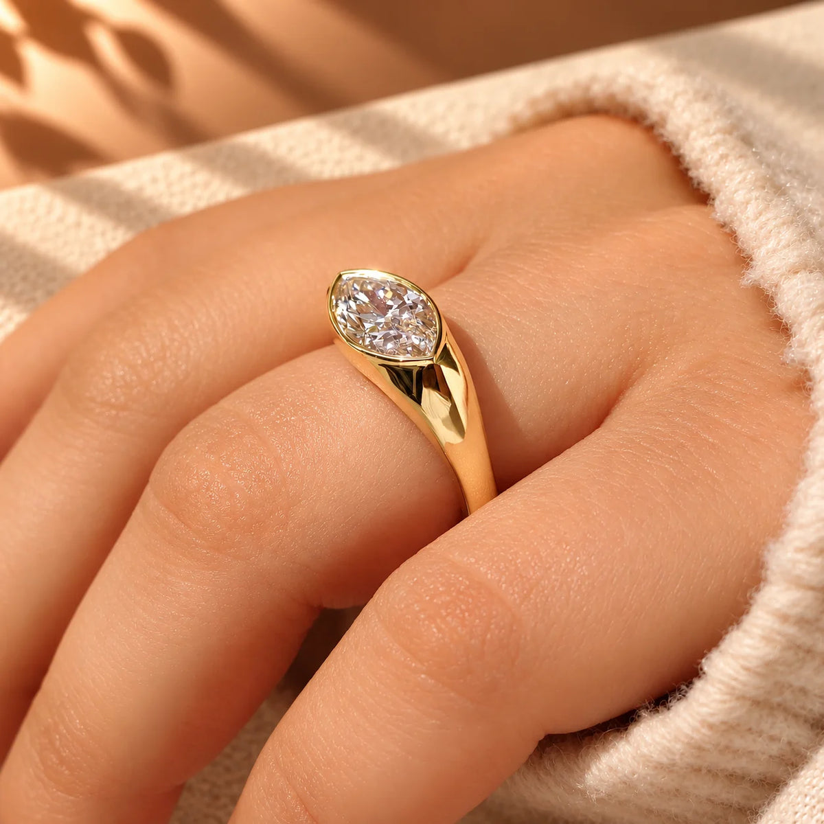 Common :: D E F Marquise lab grown diamond East West bezel ring