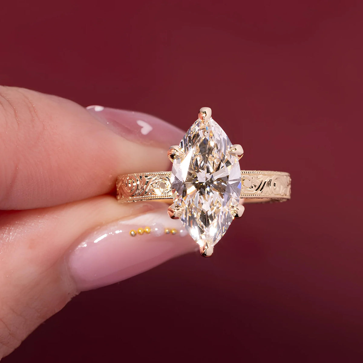Common :: 2.00CT marquise lab grown diamond vintage solitaire engagement ring with IGI certification.