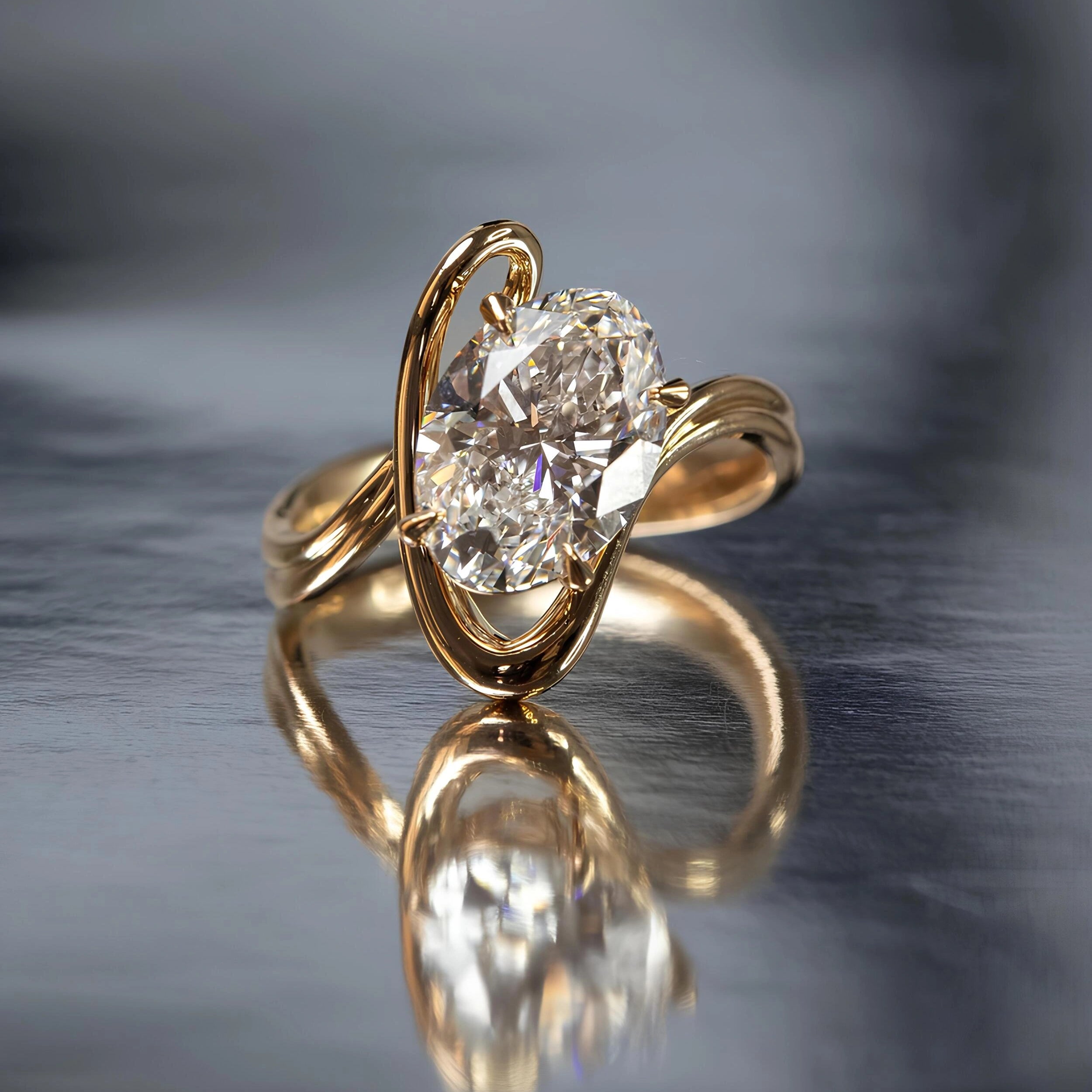 Common :: Unii Jewels 2ct oval lab grown diamond sculptural solitaire engagement ring