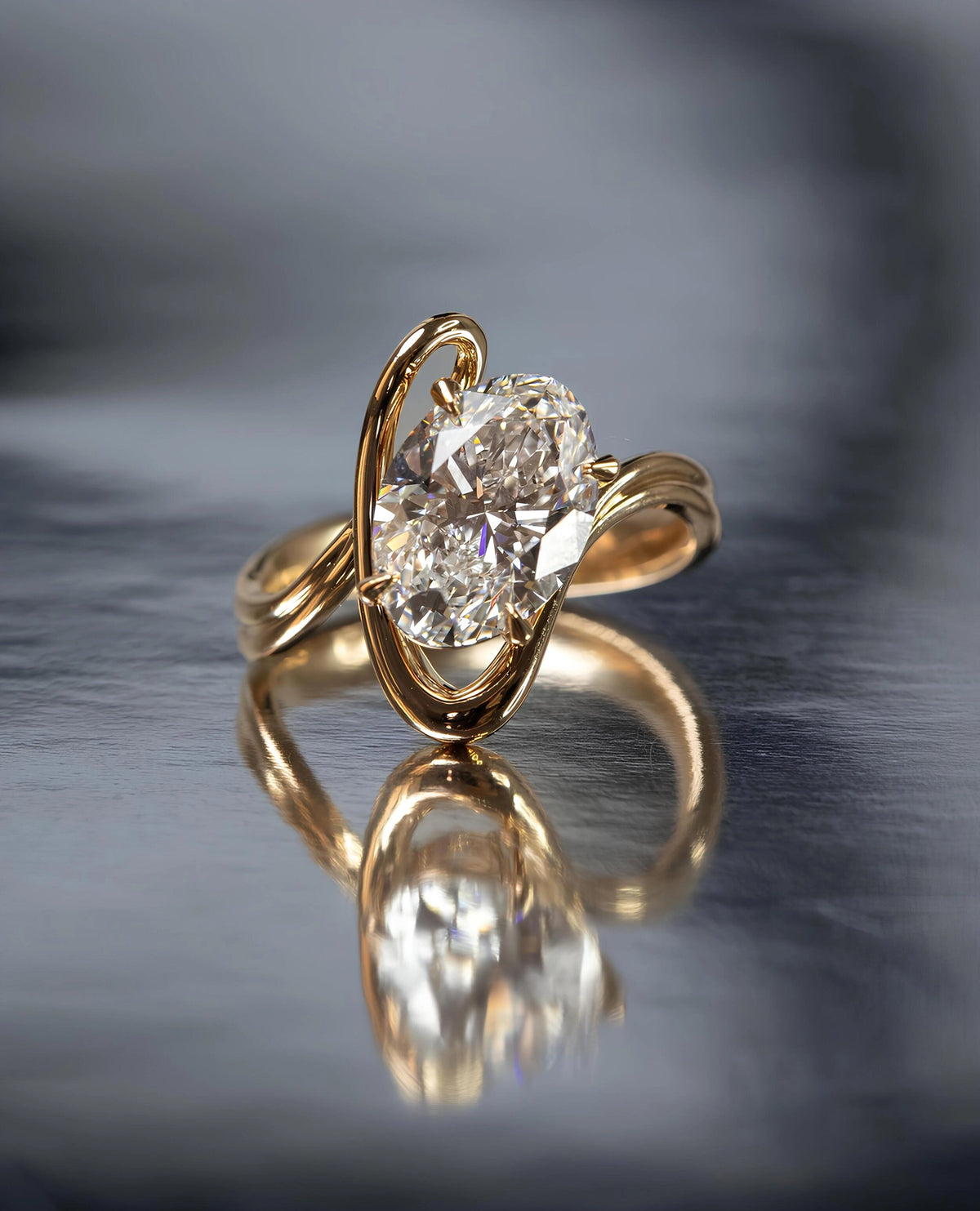 Common :: Unii Jewels 2ct oval lab grown diamond sculptural solitaire engagement ring