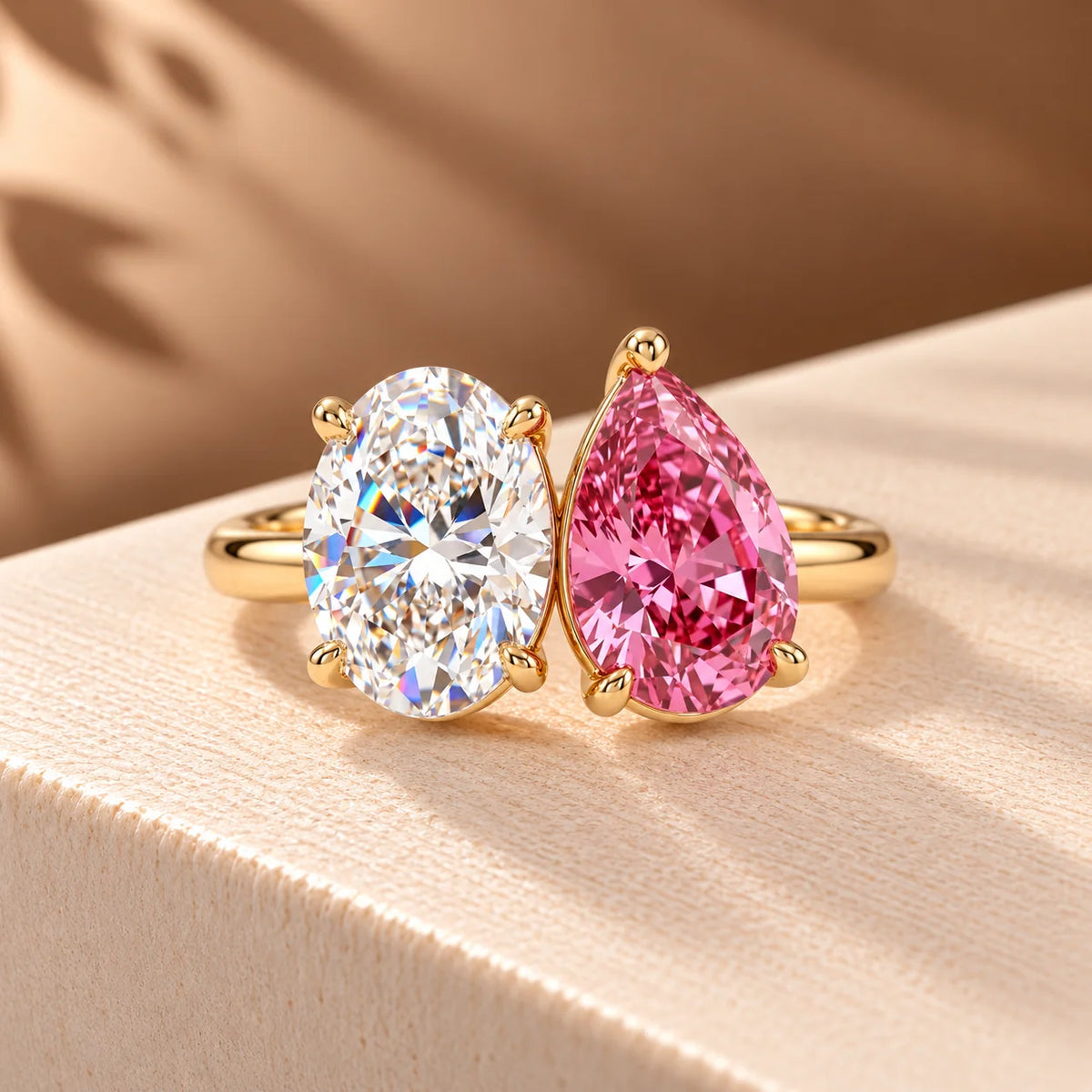 Common :: 2.00TCW Oval and Pink Pear Toi Et Moi Lab Grown Diamond Engagement Ring
