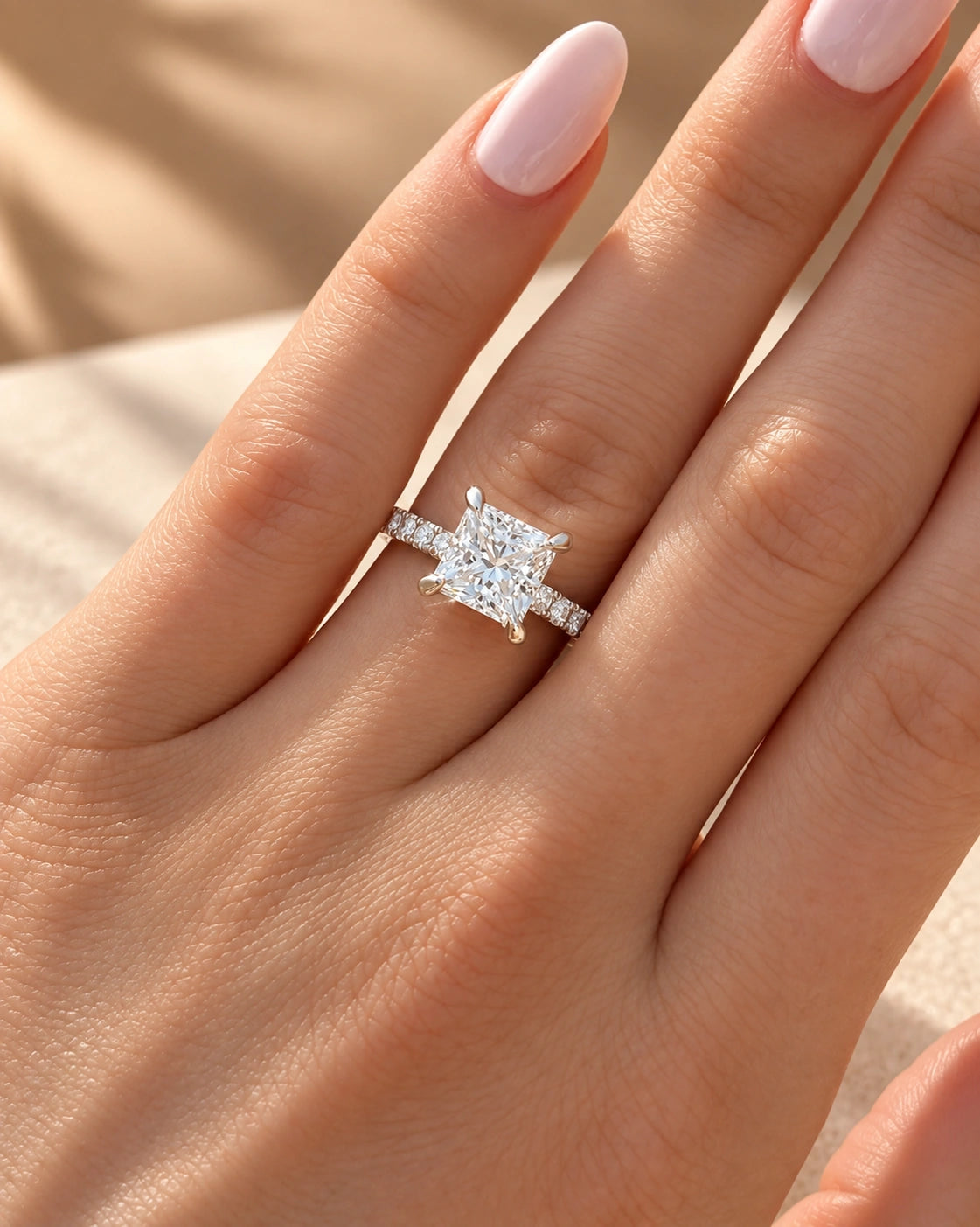 Common :: 2.00ct Princess Cut lab grown diamond ring with Round pavé accents