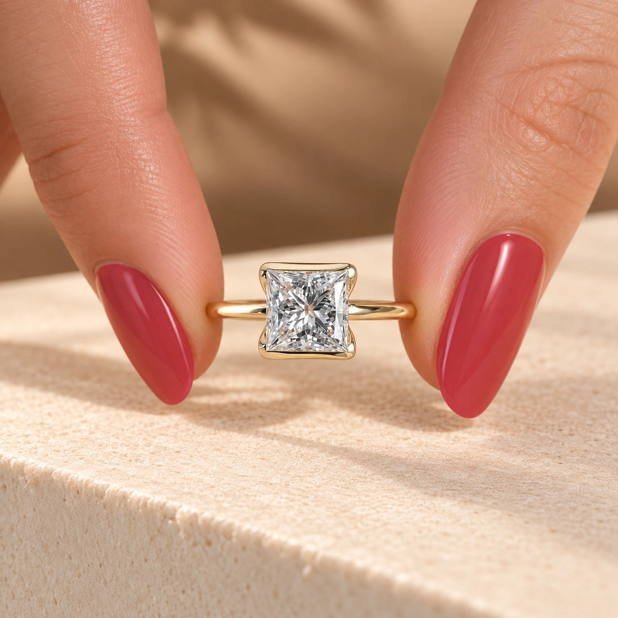 Common :: Unii Jewels 2.00ct Princess Cut lab grown diamond Half Bezel engagement ring