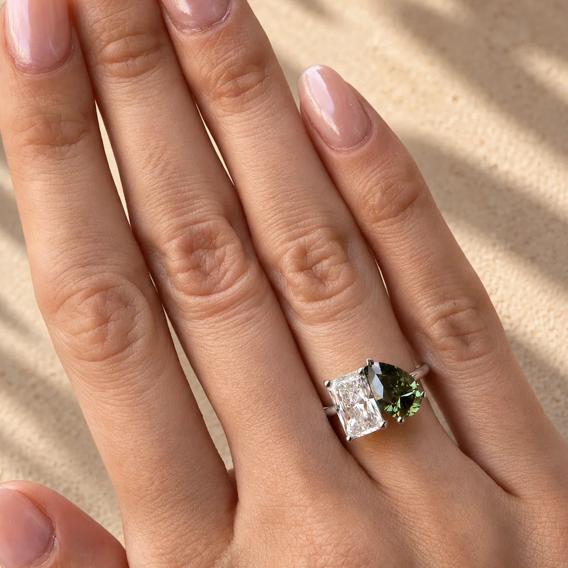 Common :: 2ct Radiant and 1.50ct Green Pear lab grown diamond ring