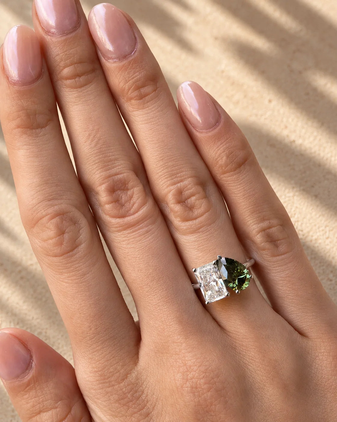 Common :: 2ct Radiant and 1.50ct Green Pear lab grown diamond ring
