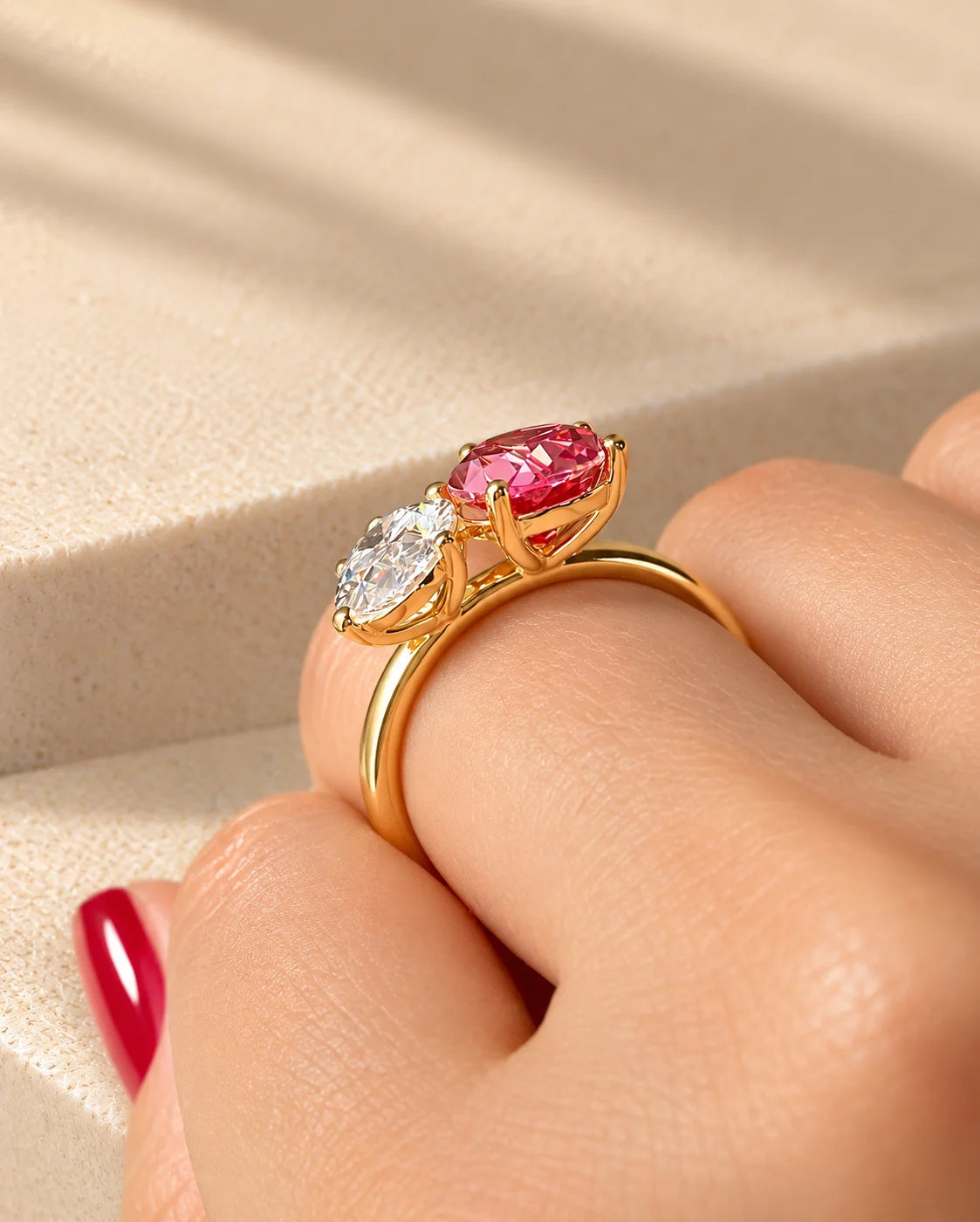 Common :: IGI certified Oval and Pink Pear Two Stone Diamond Engagement Ring
