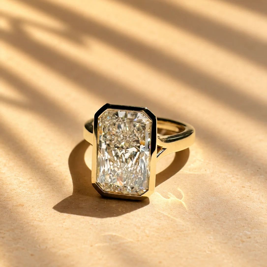 Common :: 3.00CT radiant lab-grown diamond bezel engagement ring by Unii Jewels