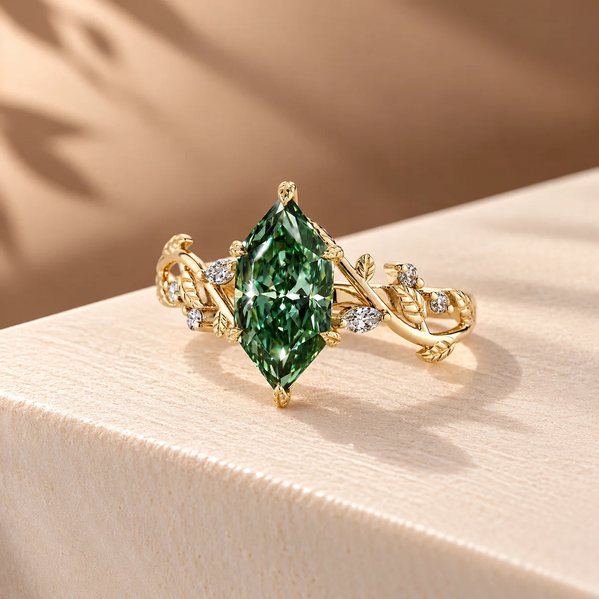 Common :: Unii Jewels 3.00TCW Green Marquise lab grown diamond nature inspired ring