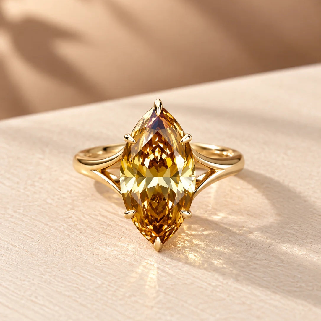 Common :: Unii Jewels 3.01ct Yellow Marquise lab grown diamond solitaire engagement ring