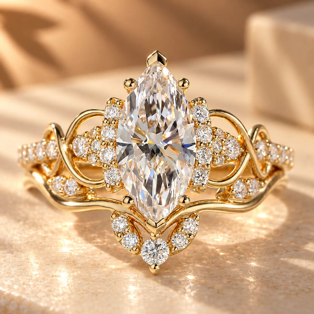 Common :: Unii Jewels 3.10TCW Marquise lab grown diamond nature inspired engagement ring
