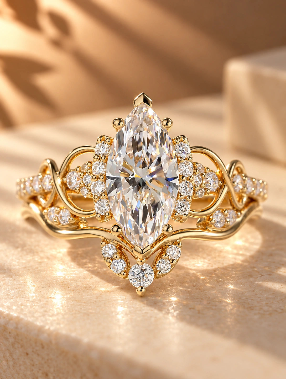 Common :: Unii Jewels 3.10TCW Marquise lab grown diamond nature inspired engagement ring