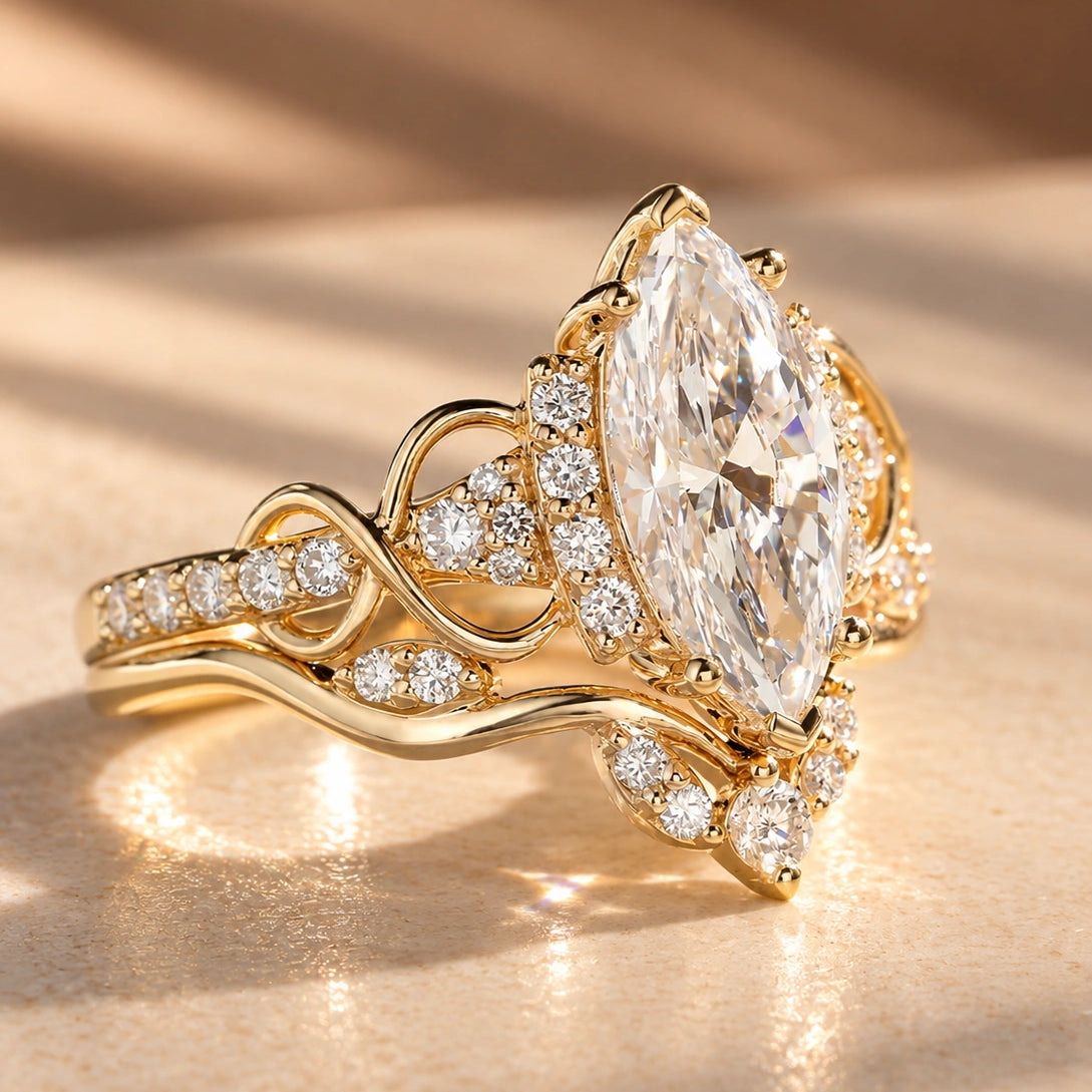 Common :: 2.50ct Marquise lab grown diamond ring with Round diamond accents