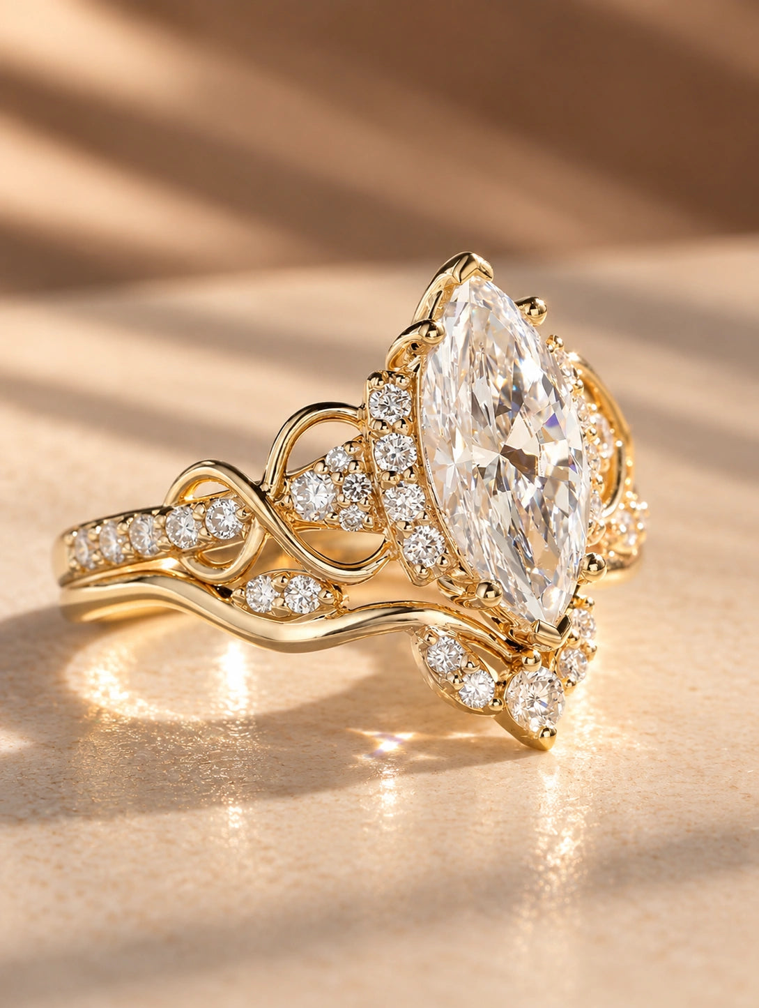 Common :: 2.50ct Marquise lab grown diamond ring with Round diamond accents