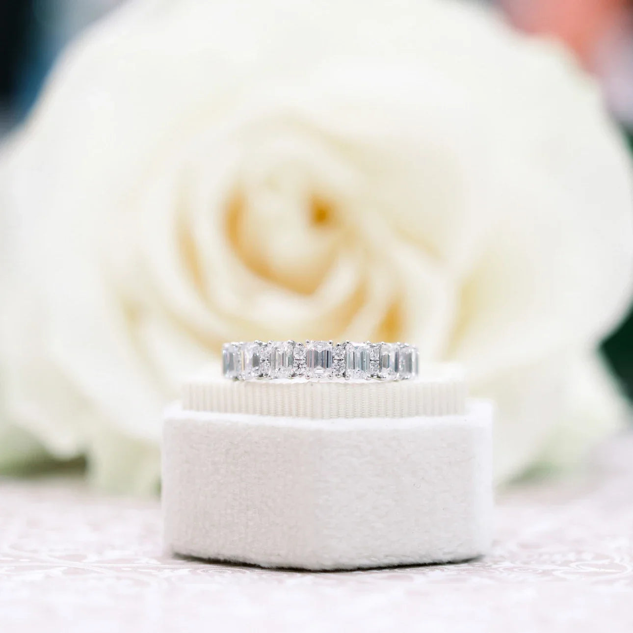 Emerald And Round Lab Grown Diamond Eternity Band, EF Color, VS Clarity - IGI Certified