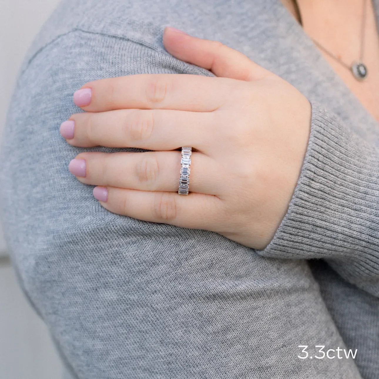 Emerald And Round Lab Grown Diamond Eternity Band, EF Color, VS Clarity - IGI Certified