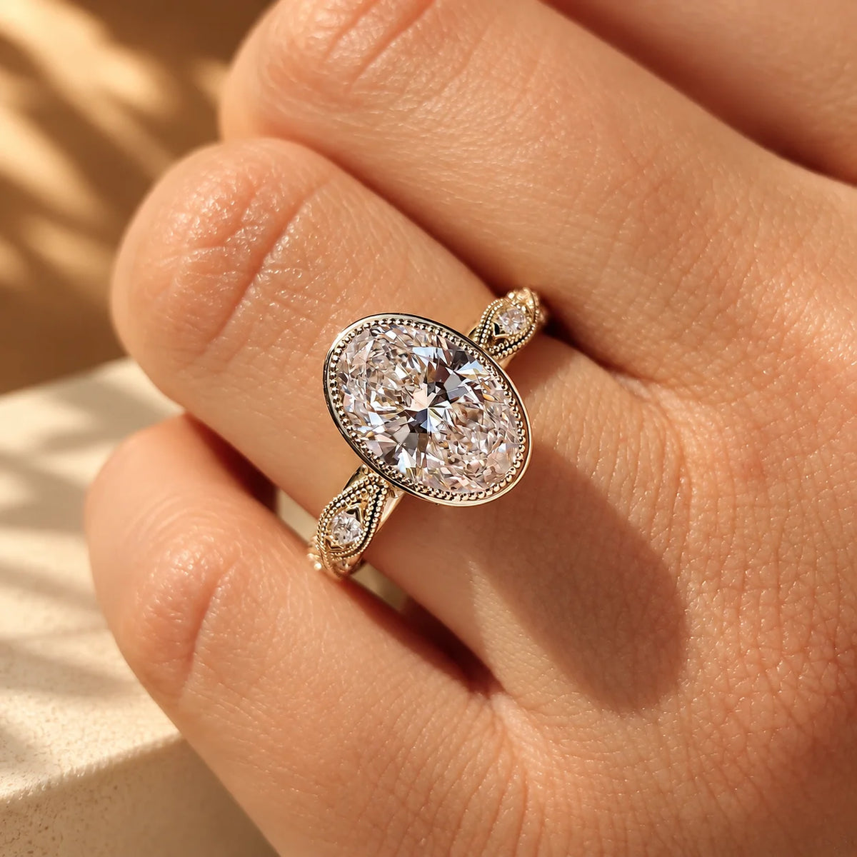 Common :: Unii Jewels 3.30TCW Oval Lab Grown Diamond Vintage Engagement Ring