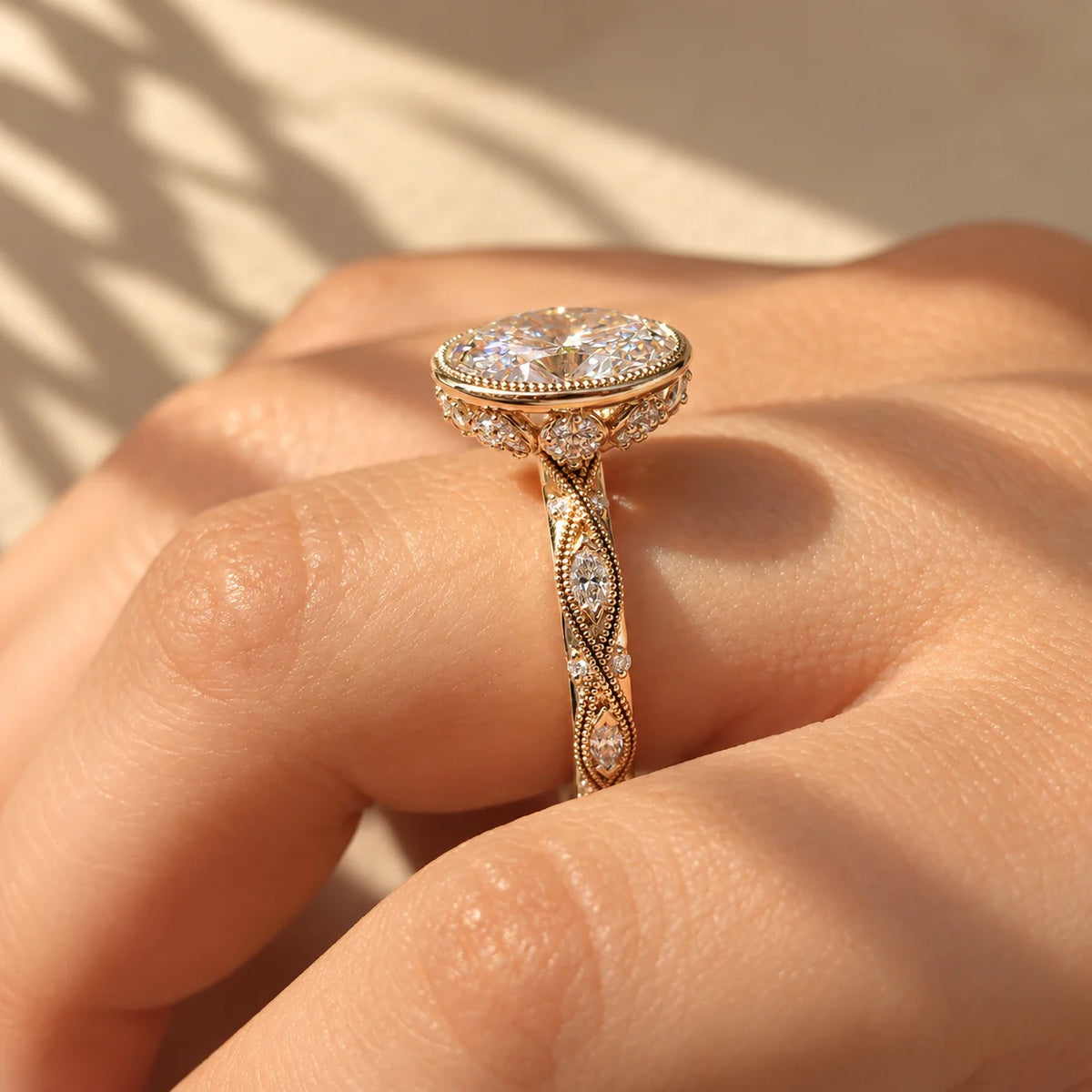 Common :: Oval Marquise and Round lab grown diamond vintage ring