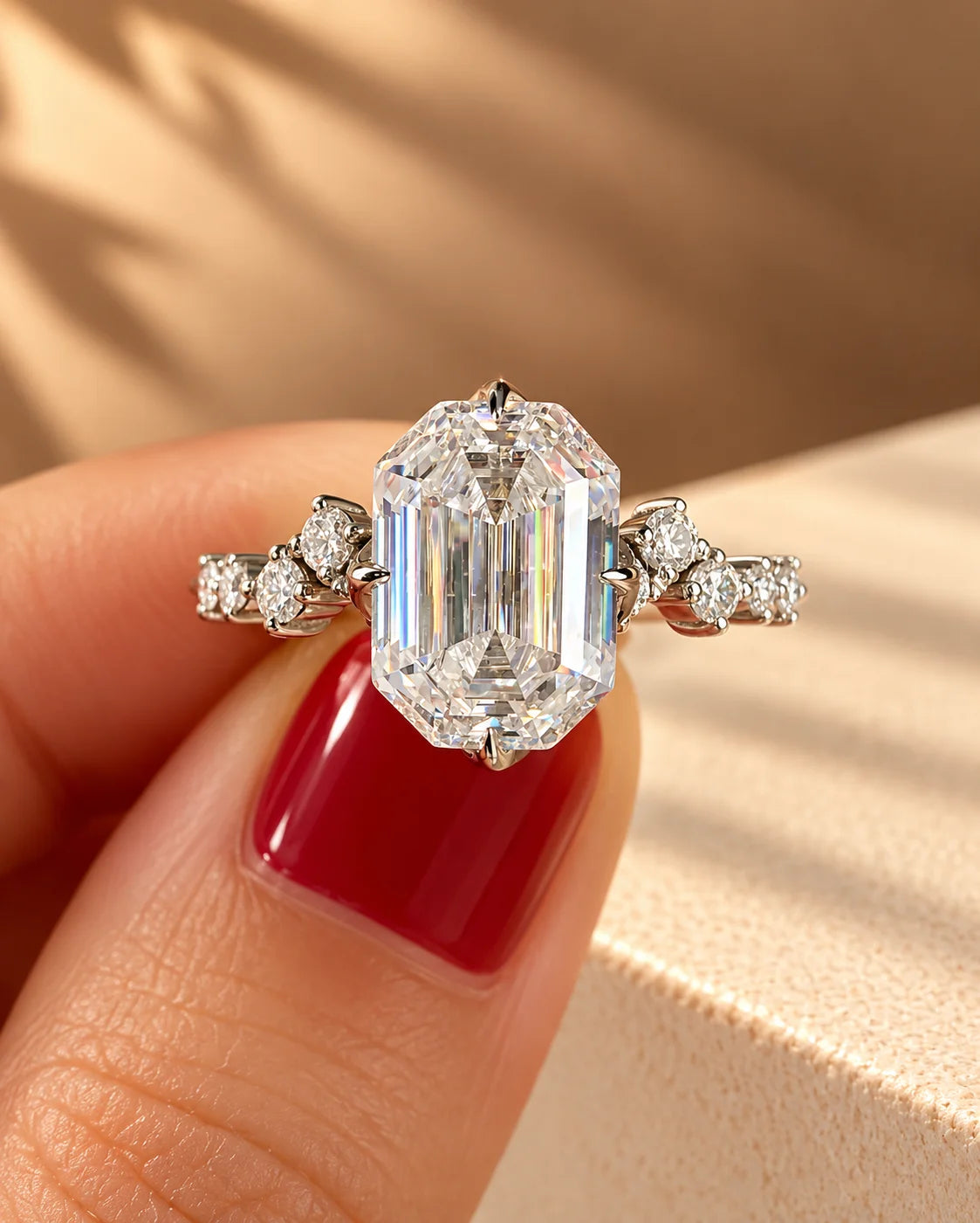Common :: 3.40TCW Emerald Lab Grown Diamond Pave Engagement Ring