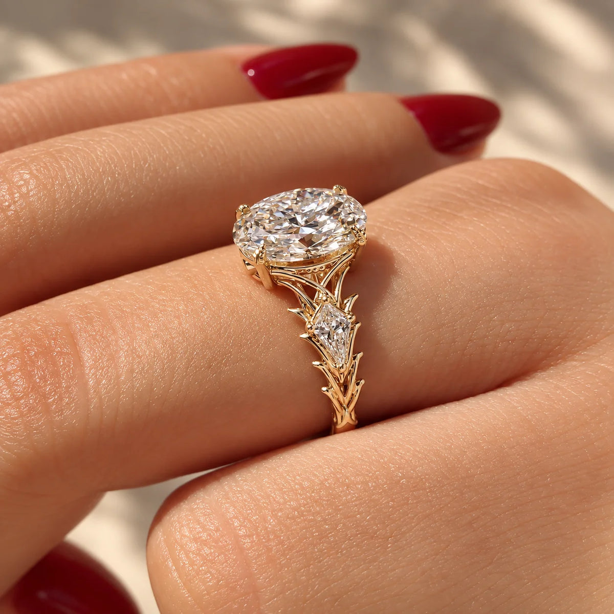 Common :: 3.60TCW Oval Pear Three Stone nature inspired diamond ring