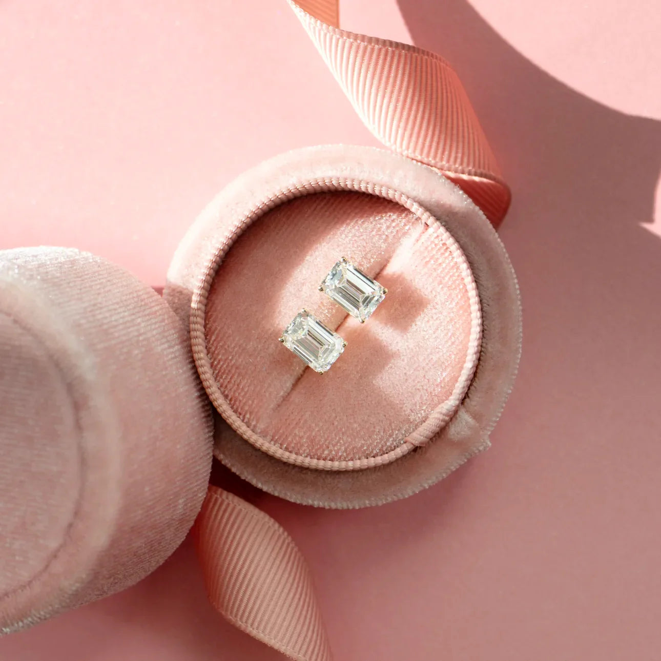 Emerald Lab Grown Diamond Stud Solitaire Earrings, EF Color, VS Clarity, IGI Certified