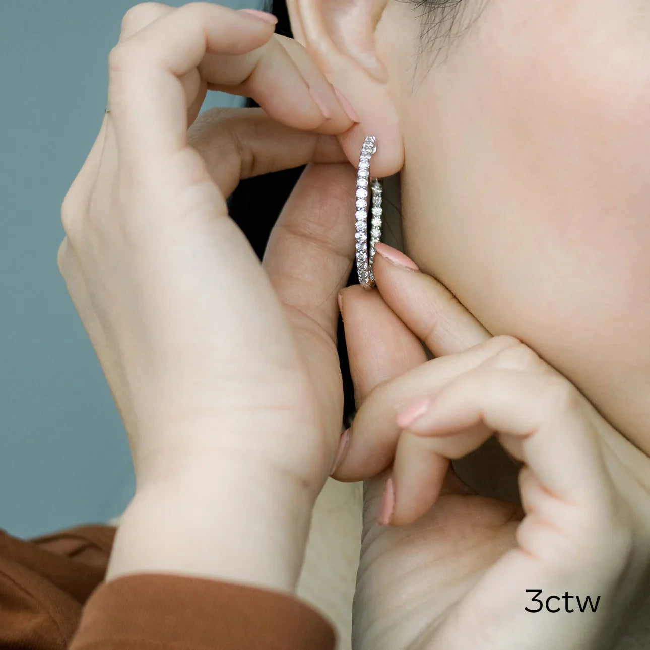 Round Lab Grown Diamond Inside Out Hoop Earrings, EF Color, VS Clarity,  IGI Certified