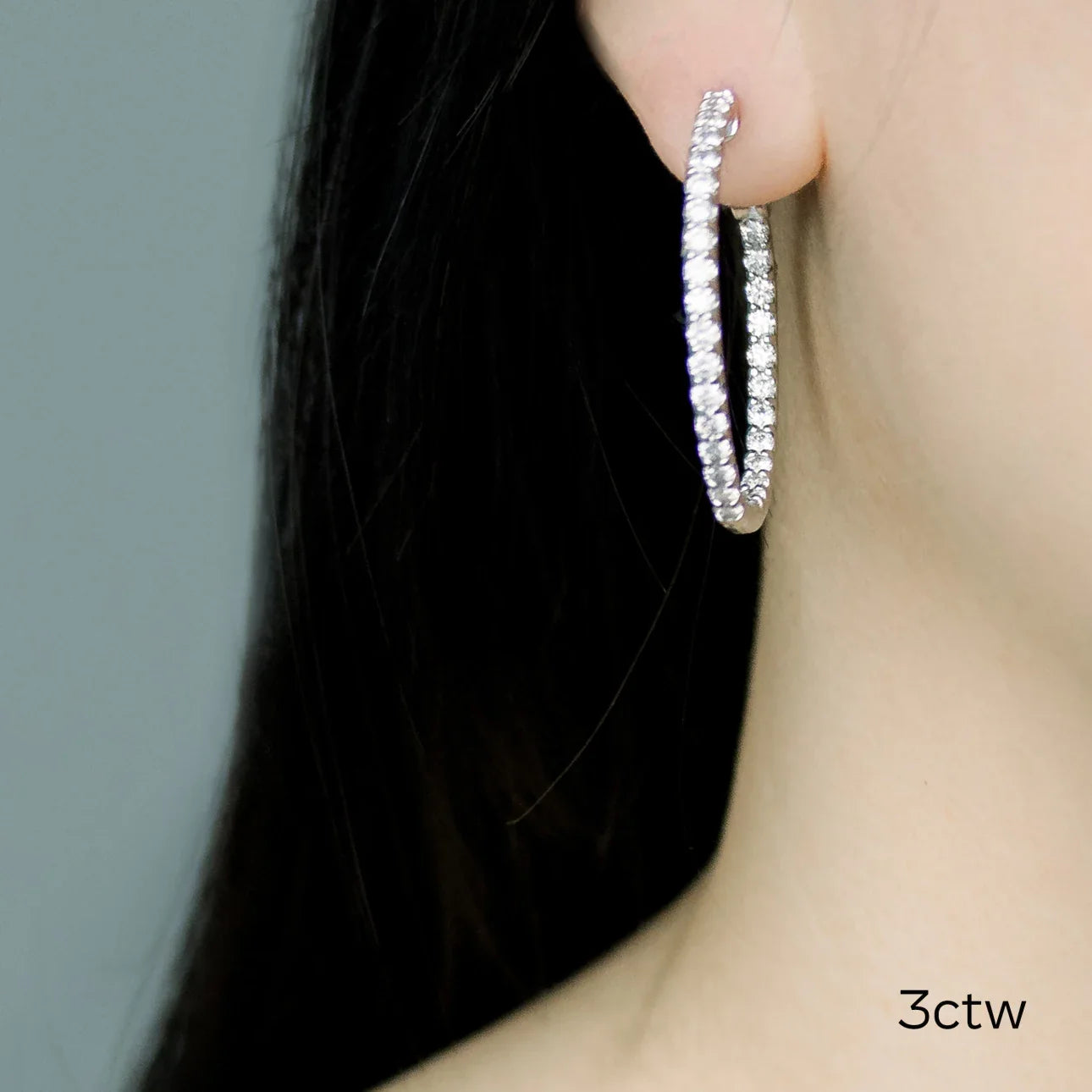 Round Lab Grown Diamond Inside Out Hoop Earrings, EF Color, VS Clarity,  IGI Certified