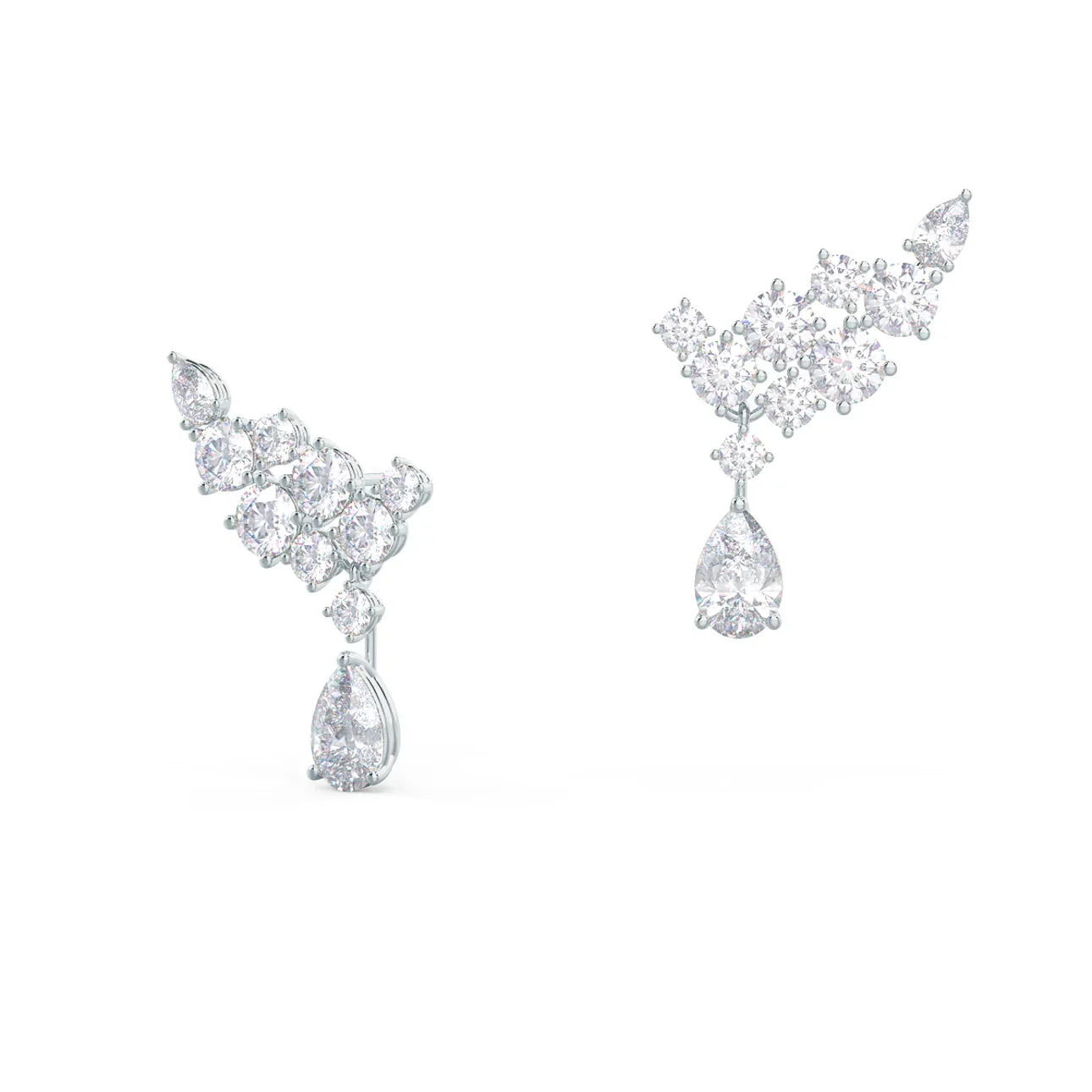 Round And Pear Lab Grown Diamond Cluster Duet Earrings, EF Color, VS Clarity, IGI Certified