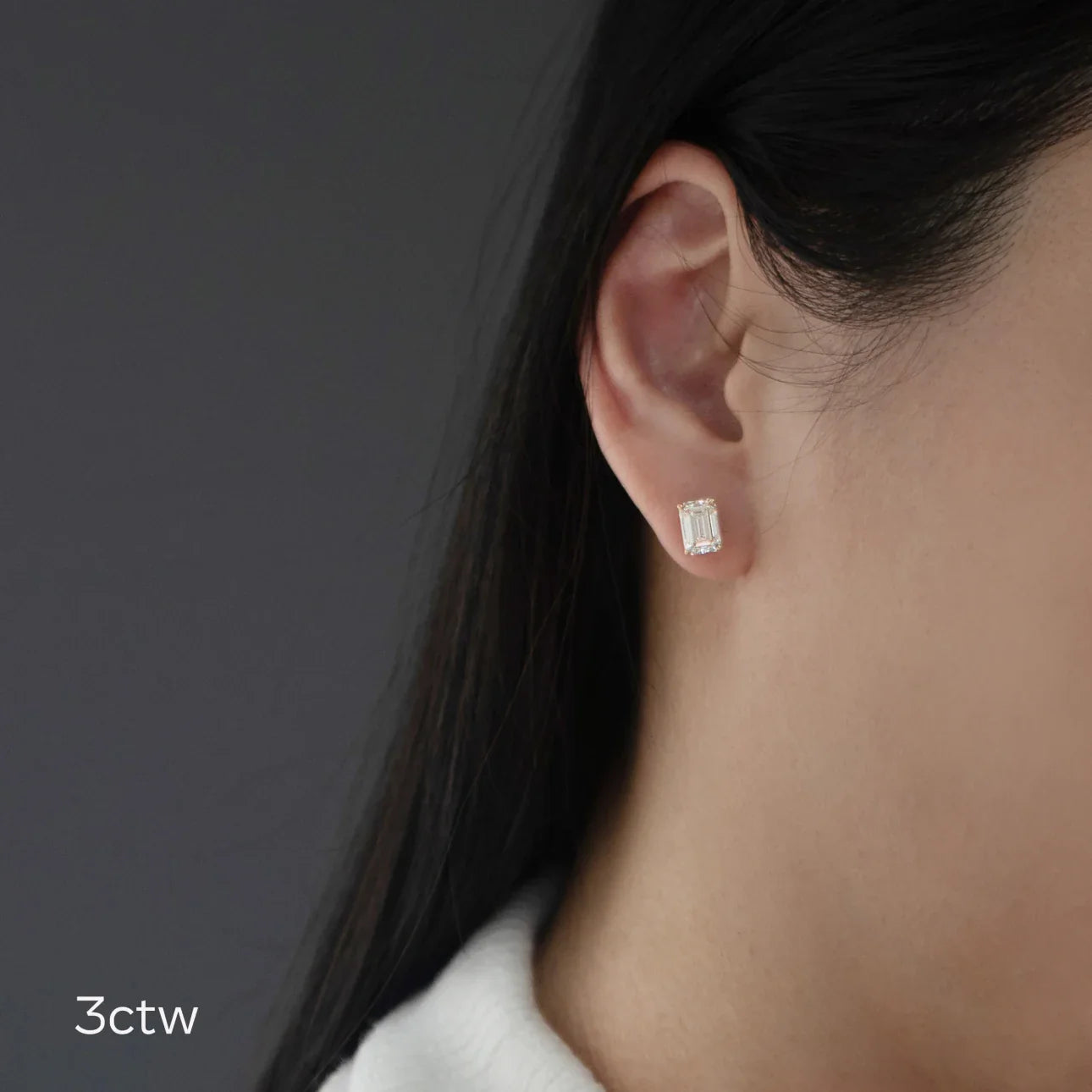 Emerald Lab Grown Diamond Stud Solitaire Earrings, EF Color, VS Clarity, IGI Certified