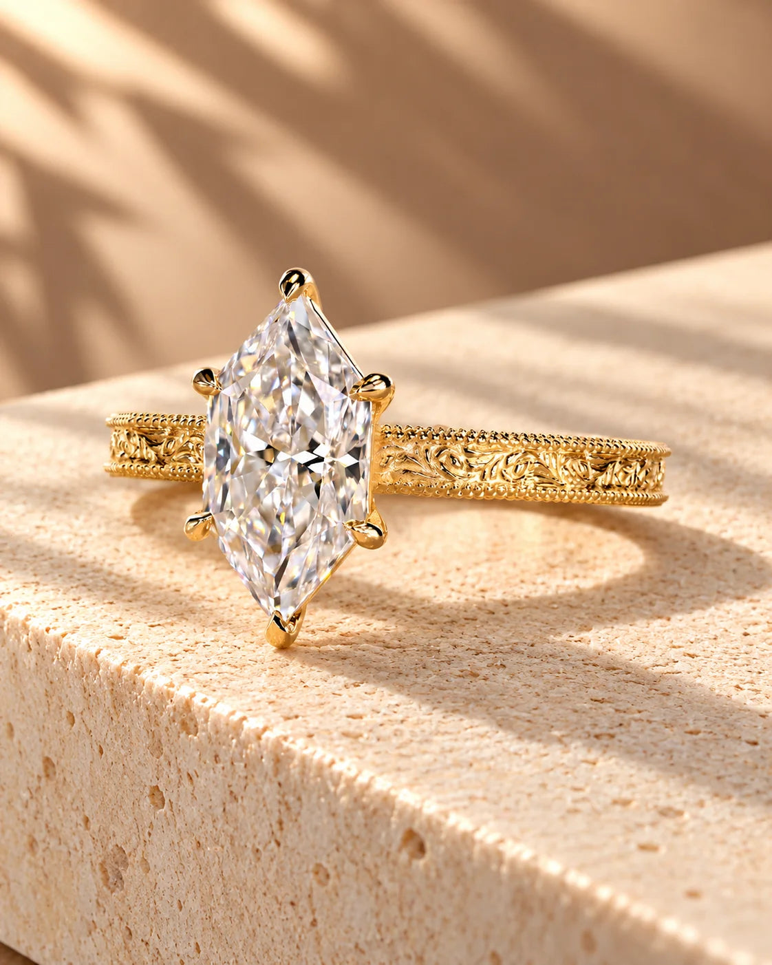Common :: 3 carat Marquise lab grown diamond vintage engagement ring