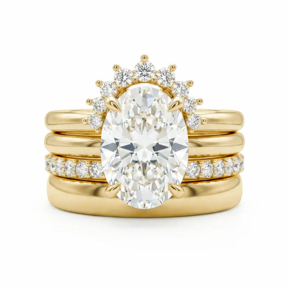 Common :: Versailles oval lab grown diamond ring set with a hand-selected oval center stone and quad-layer stack design.